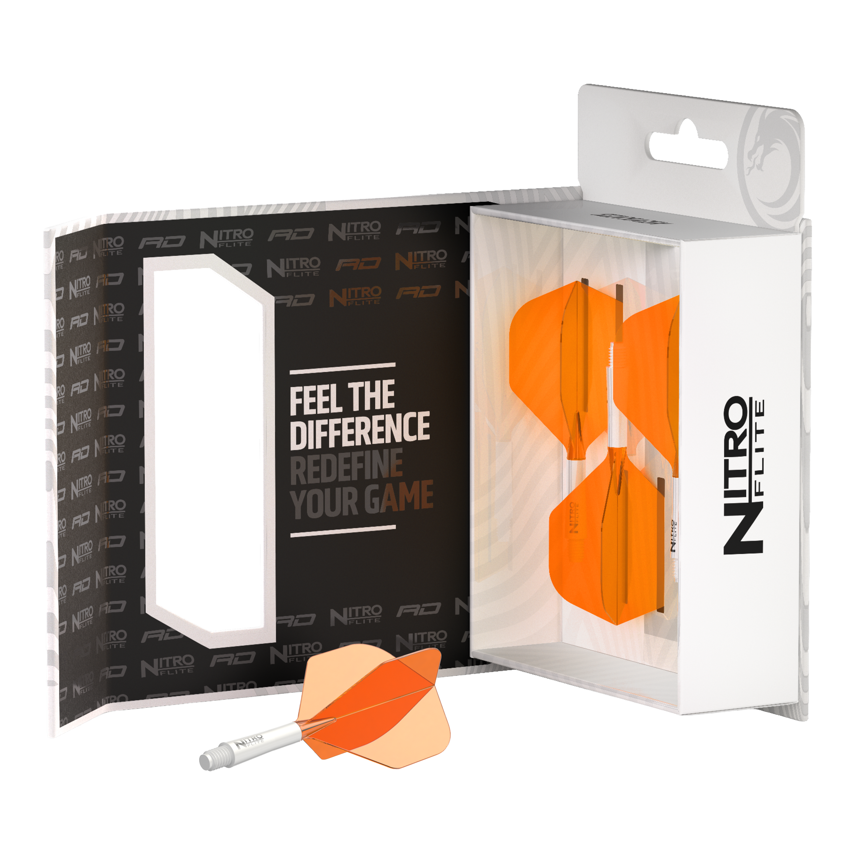 Red Dragon Nitroflite White Shaft Orange Flights No2 Abgebildet ist der Red Dragon Nitroflite White Shaft Orange Flights No2. Der Dart-Schaft ist weiß und die Flights sind orange.