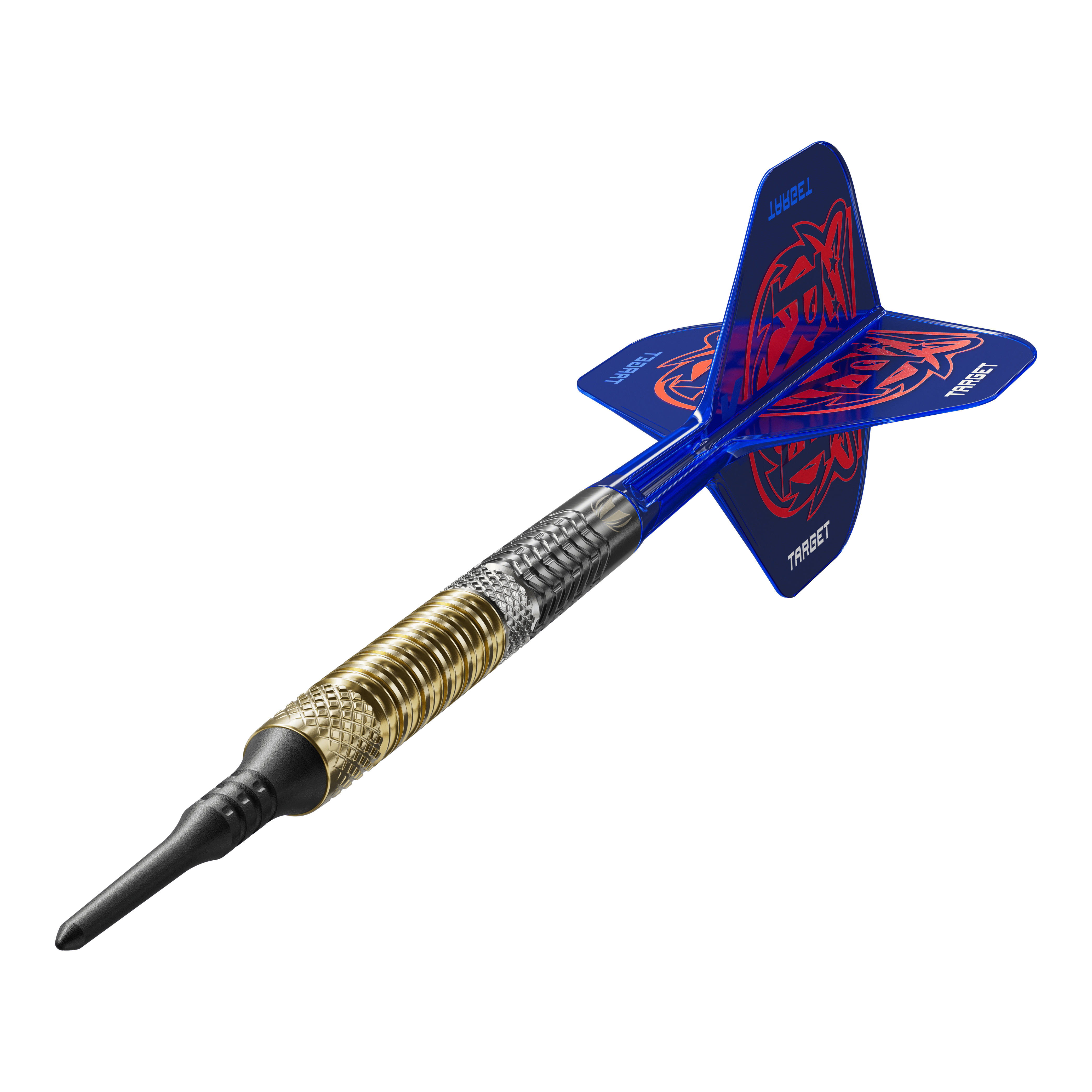 Das Bild zeigt die Target Raymond Van Barneveld GEN6 Softdarts aus einer anderen Perspektive. Die Details der Softdarts sind gut erkennbar.