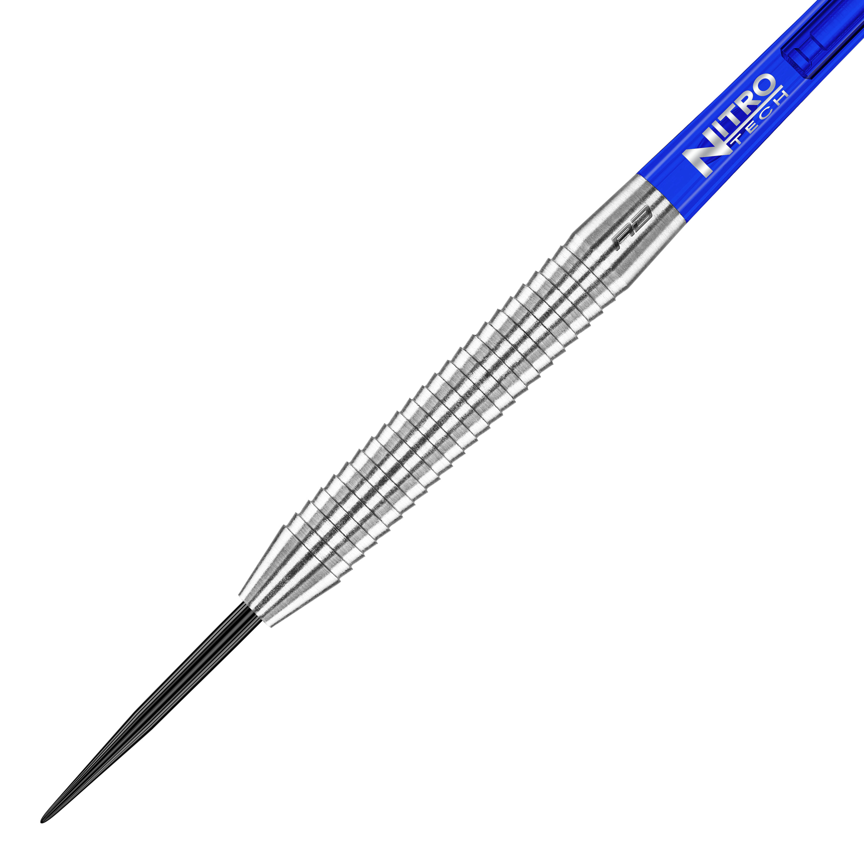 Red Dragon Razor Edge Original Steel Darts Das Bild zeigt einen Red Dragon Razor Edge Original Steeldart mit einem Gewicht von 24g. Der Dart hat einen silbernen, geriffelten Schaft und ein blaues Flight-Element.