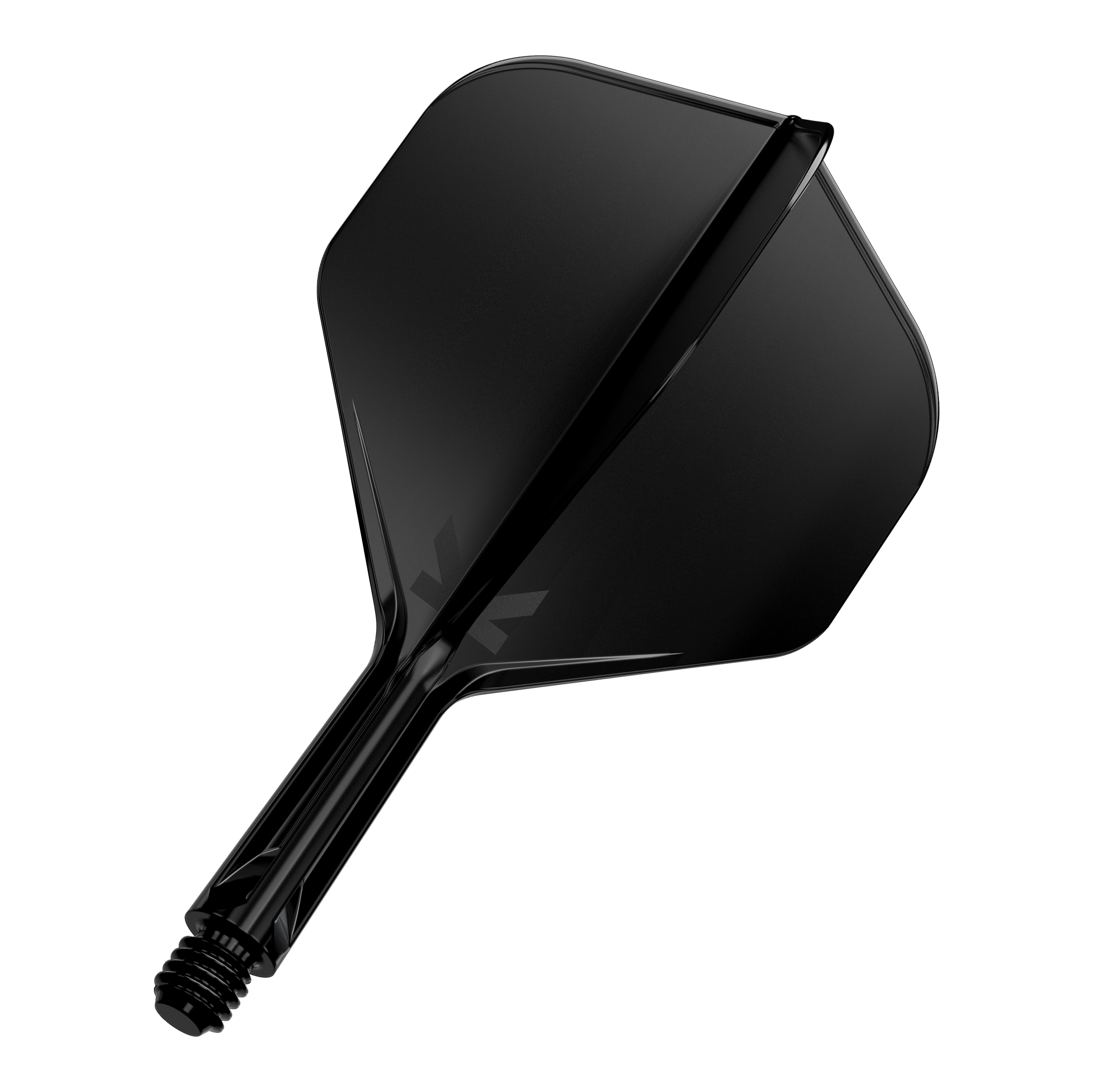 Target K-Flex No2 Standard Flight System - Black Das Bild zeigt ein schwarzes Dartflight mit integriertem Schaft. Das Design ist schlicht und modern gehalten.