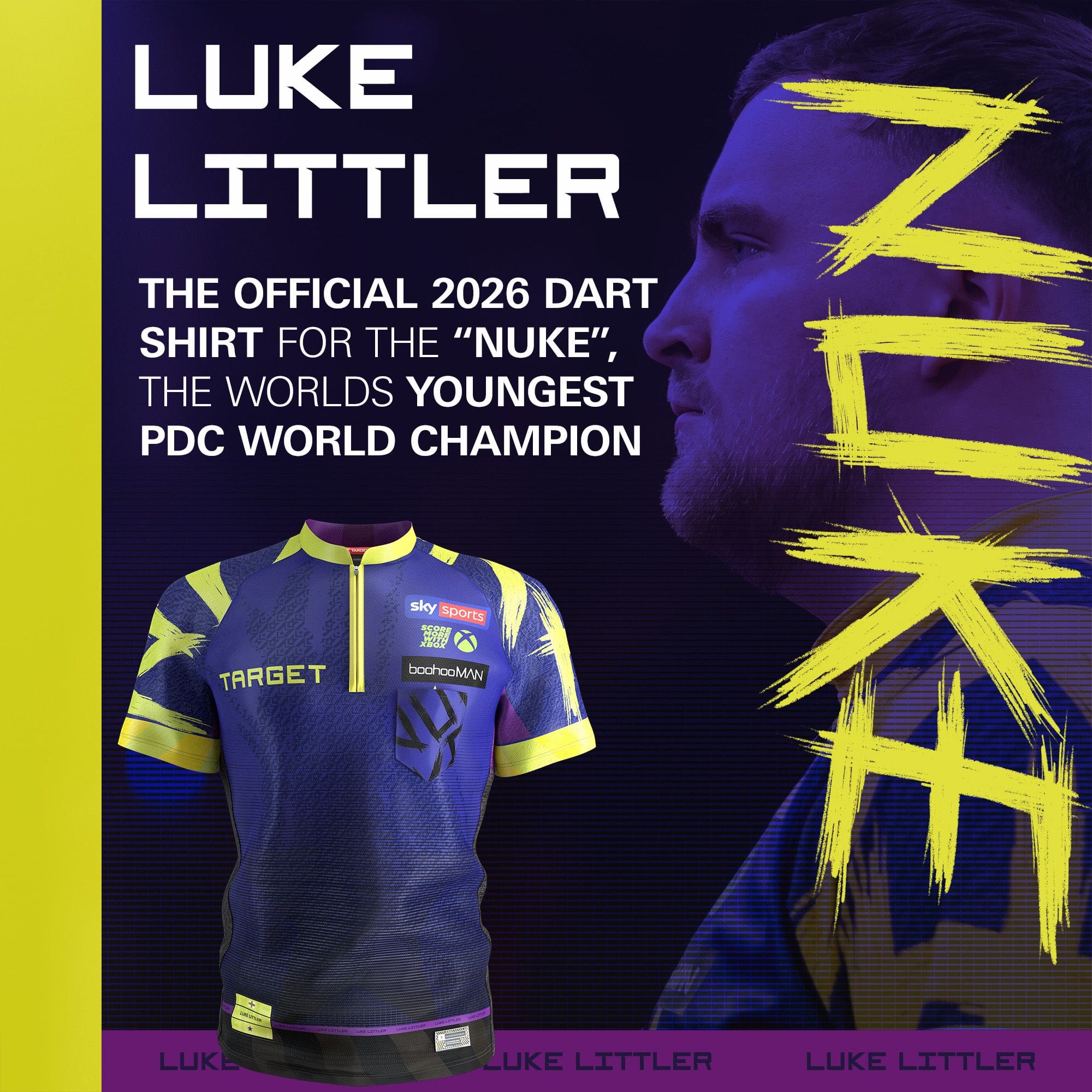Target Luke Littler dart shirt 2026 Abgebildet ist das Target Luke Littler Dartshirt 2026 aus einer anderen Perspektive. Das Shirt ist speziell für Fans und Spieler geeignet.
