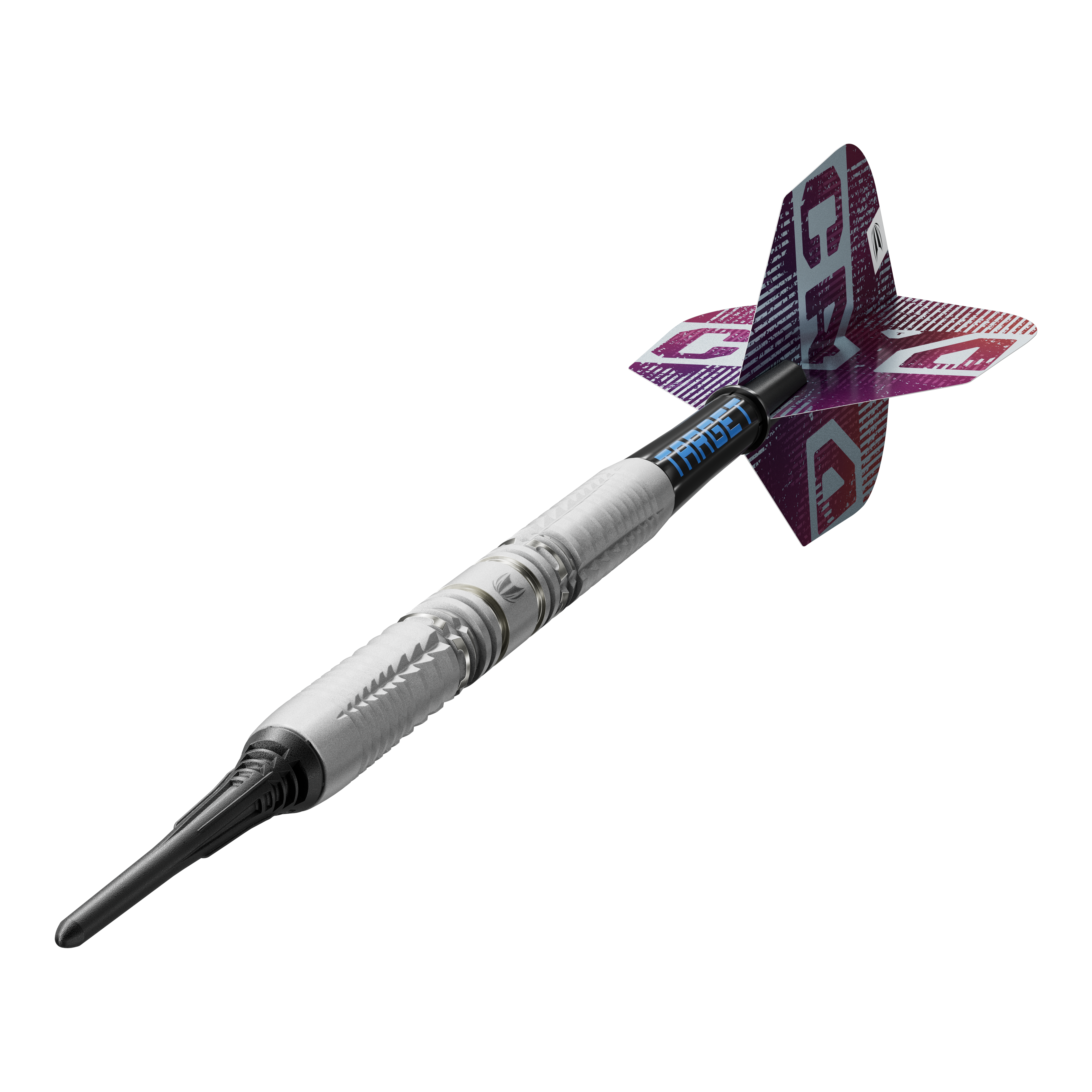 Dieses Bild zeigt die Target Cryo 12 Softdarts im Detail. Die Besonderheiten der Softdarts sind gut erkennbar.