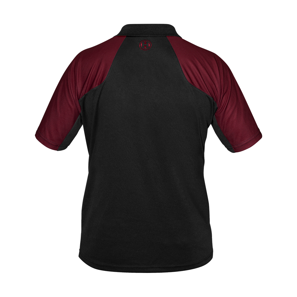 17737-Harrows-Vivid-Dartshirt-Black-DeepRed-2 Das Bild zeigt ein Dartshirt in Schwarz mit tiefroten Ärmeln. Das Shirt trägt den Namen "Harrows Vivid Dartshirt Black/DeepRed".