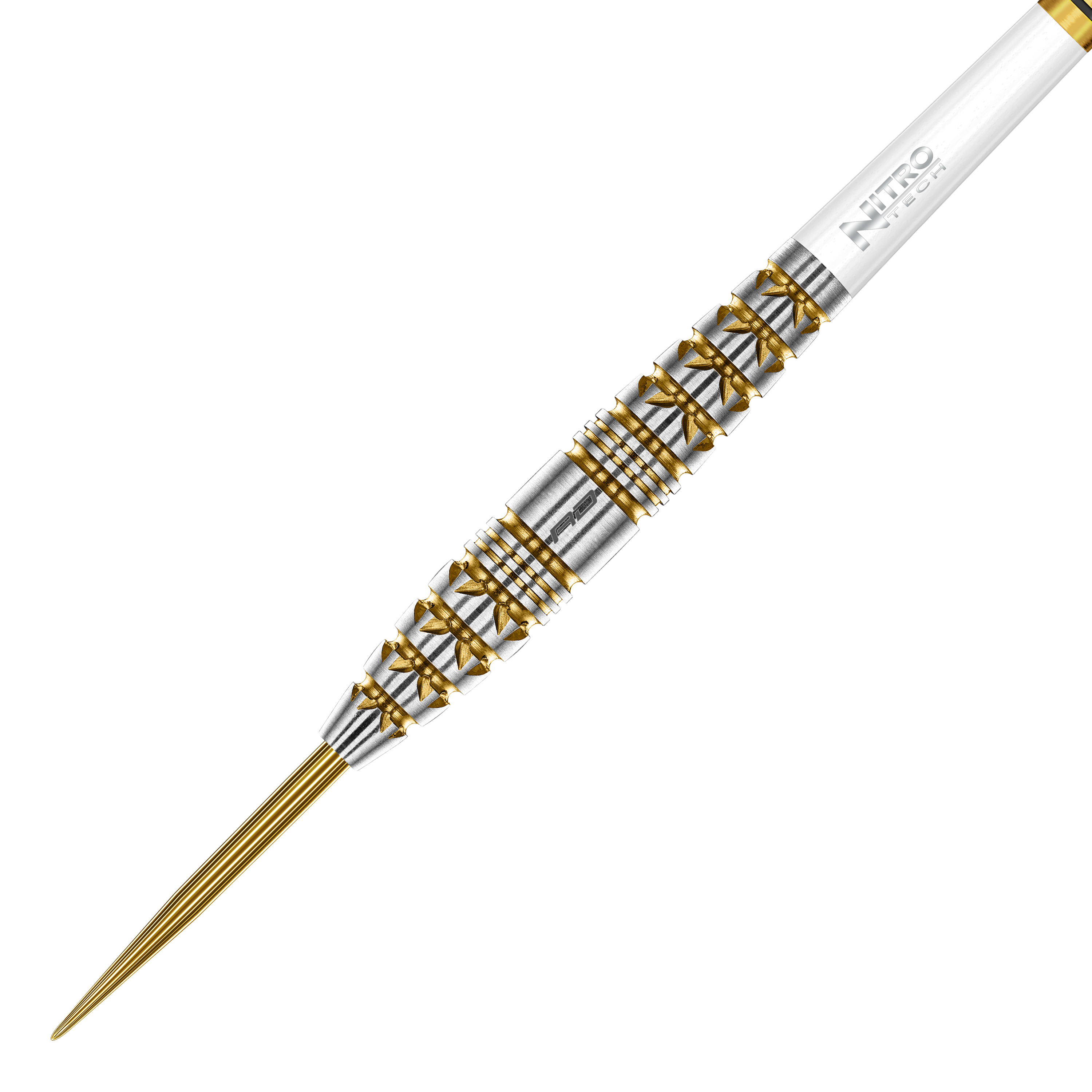 Red Dragon Paradym Gold Torpedo Steel Darts Das Foto zeigt die Red Dragon Paradym Gold Torpedo Steeldarts aus einer anderen Perspektive. Die Darts zeichnen sich durch ein elegantes, goldenes Design aus.