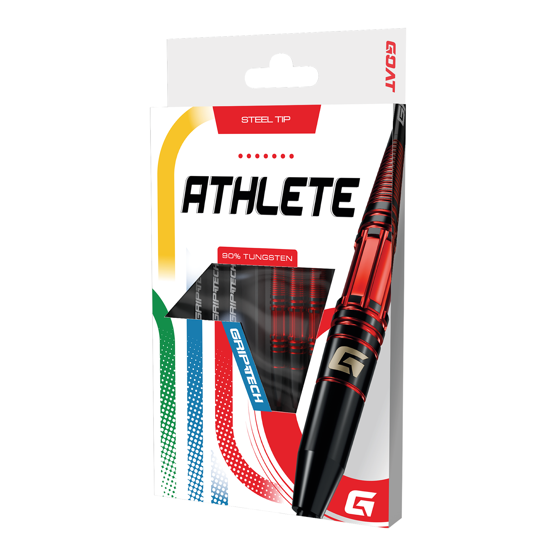 GOAT Athlete Red Tungsten Steel Darts Auf dem Bild sind die GOAT Athlete Red Tungsten Steeldarts zu sehen. Sie zeichnen sich durch ein sportliches Aussehen aus.