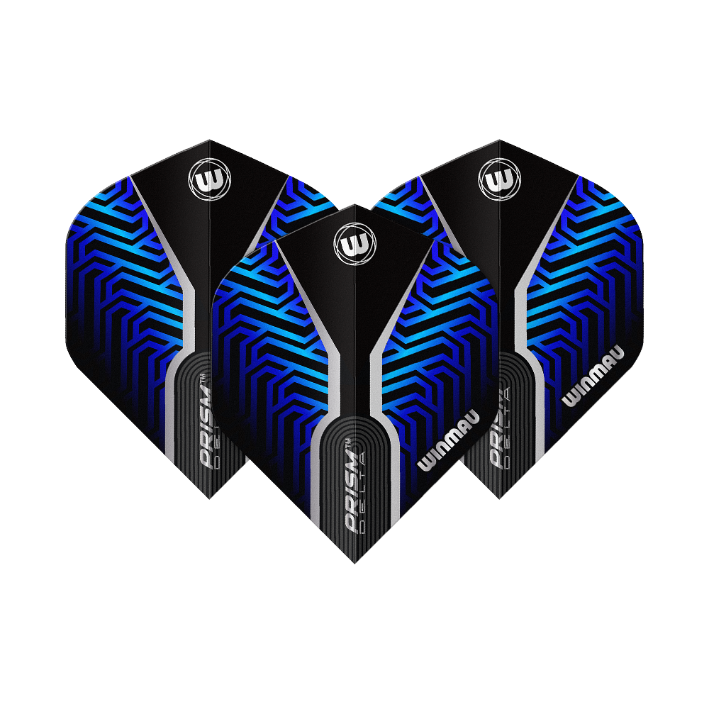 Abgebildet sind die Winmau Prism Delta Blue No2 Standard Flights. Diese Dart Flights sind in Schwarz und Blau gestaltet.