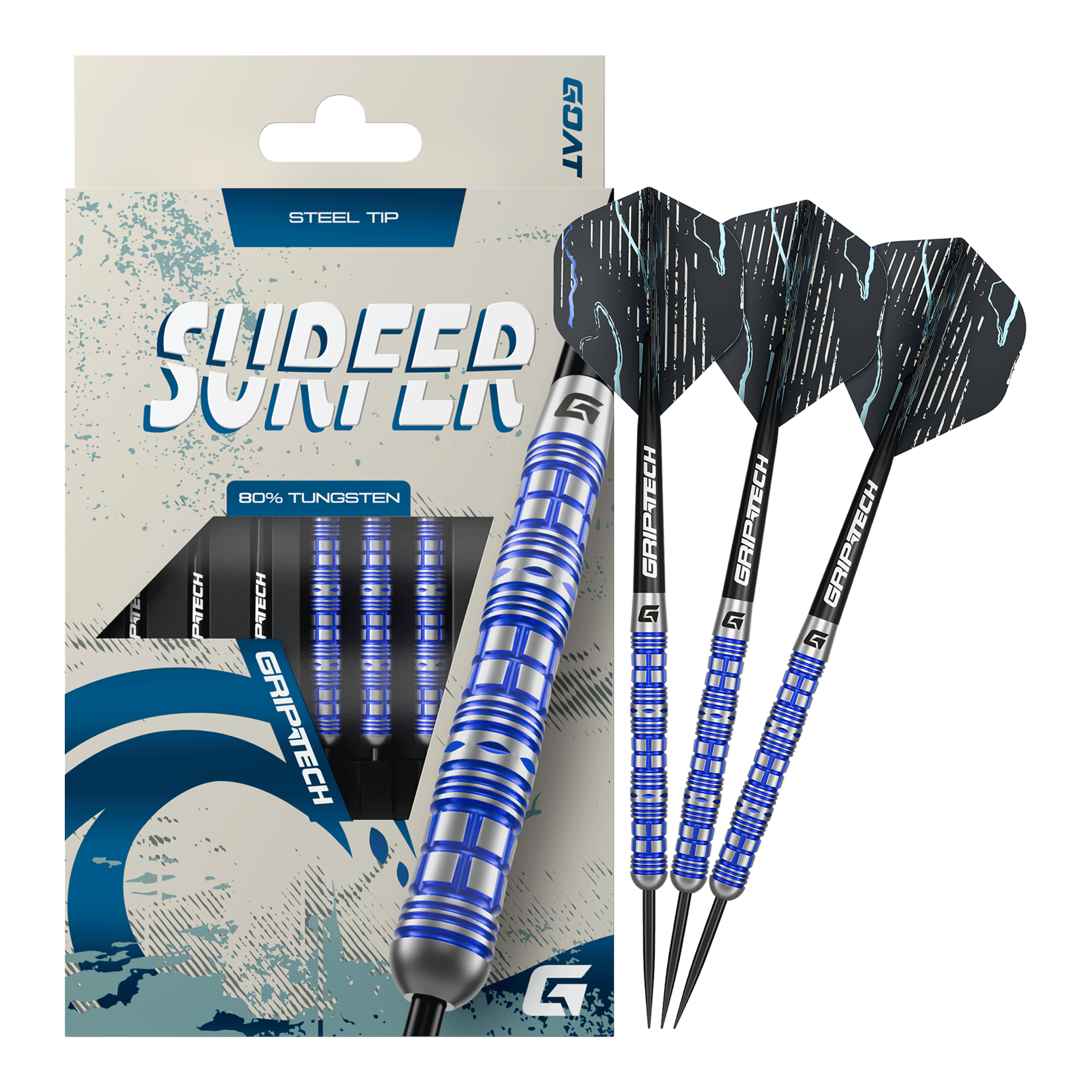 GOAT Surfer Steel Darts Das Foto präsentiert die GOAT Surfer Steeldarts. Sie sind ideal für Dart-Enthusiasten.