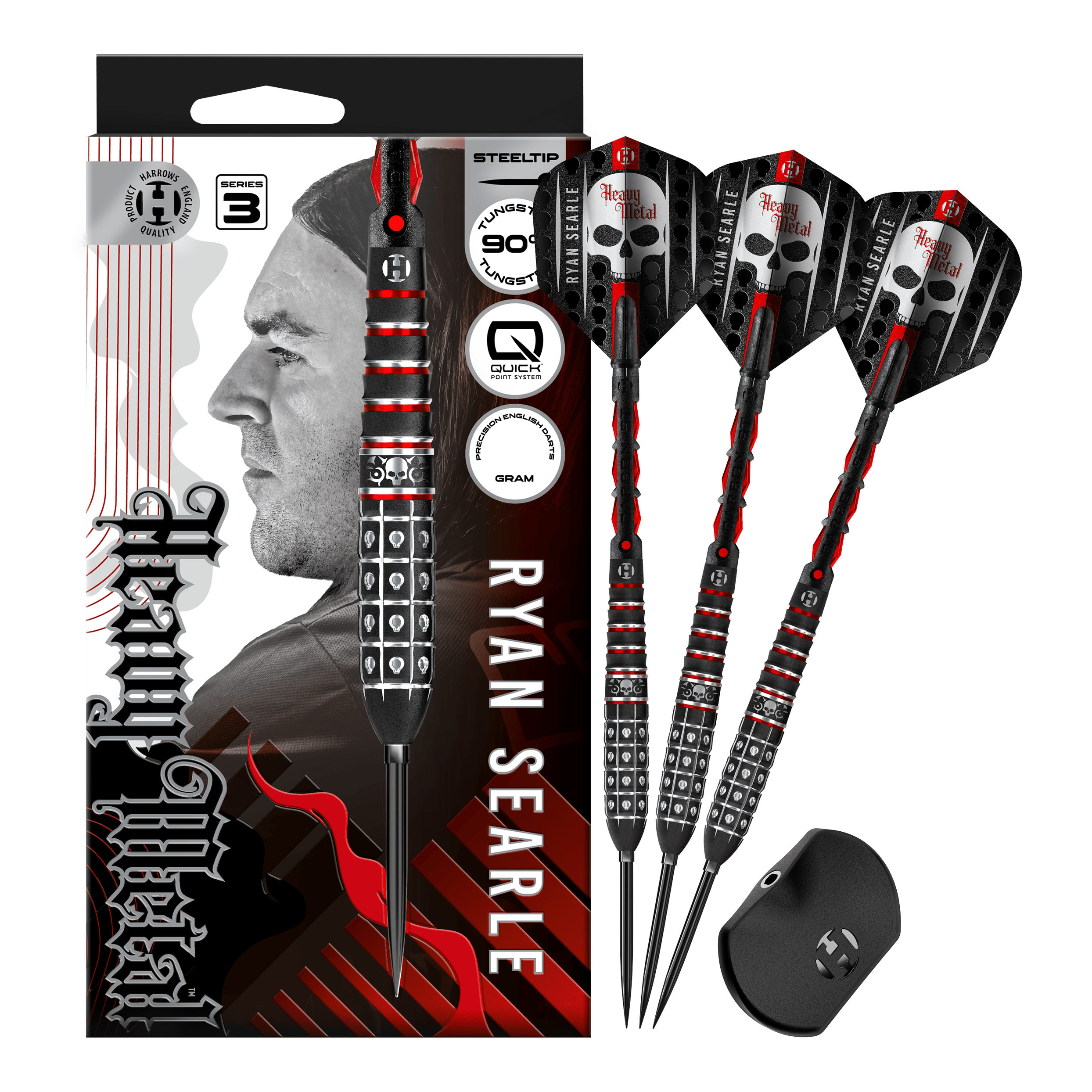 Harrow's Ryan Searle Series 3 Quick Point Steel Darts Auf dem Bild sind die Harrows Ryan Searle Series 3 Quick Point Steeldarts vollständig zu sehen. Diese Darts zeichnen sich durch hohe Qualität und gutes Design aus.