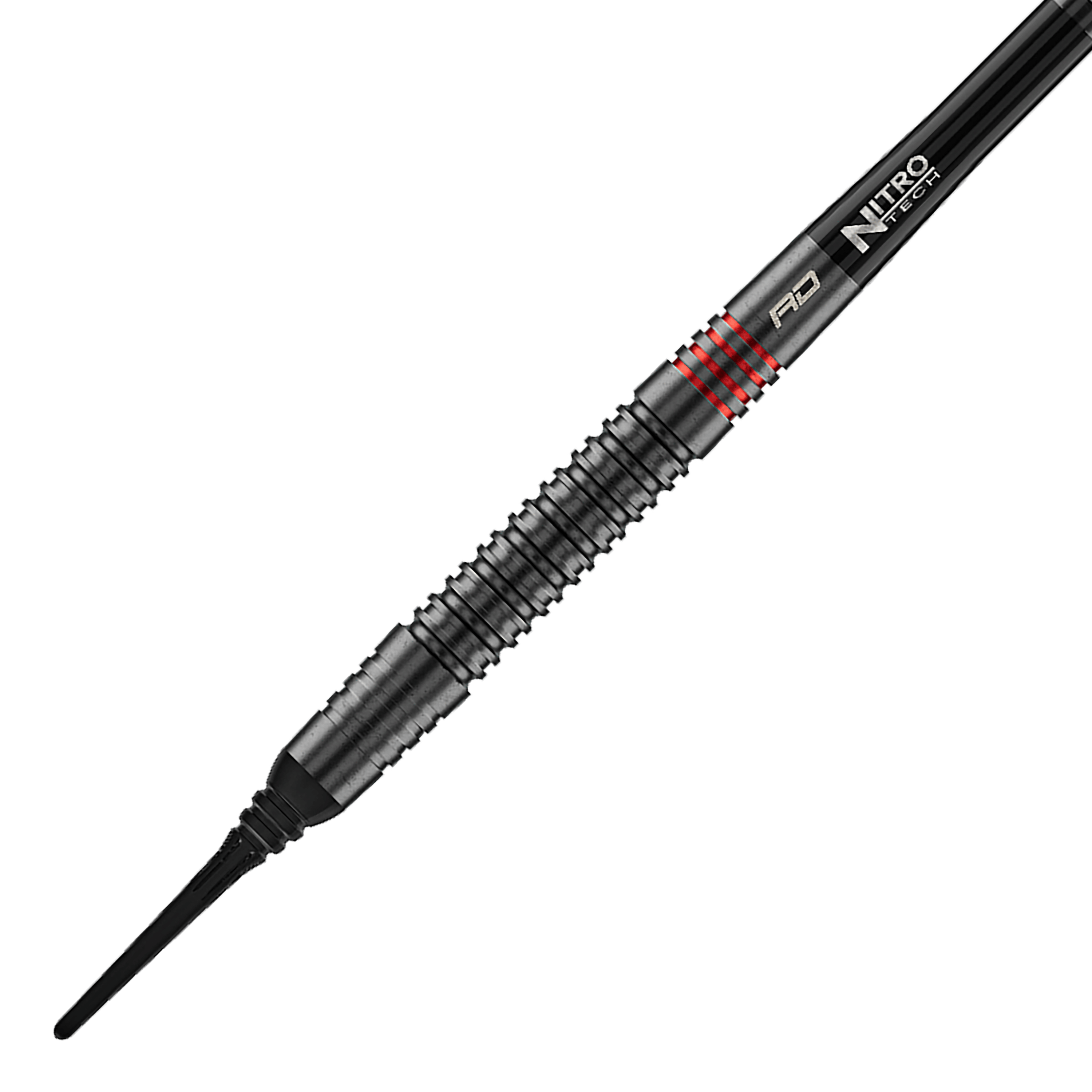 Red Dragon Jonny Clayton RD-ADV soft darts - 18g Die Abbildung zeigt die Red Dragon Jonny Clayton RD-ADV Softdarts - 18g. Ein einzelner Softdart wird seitlich gezeigt.