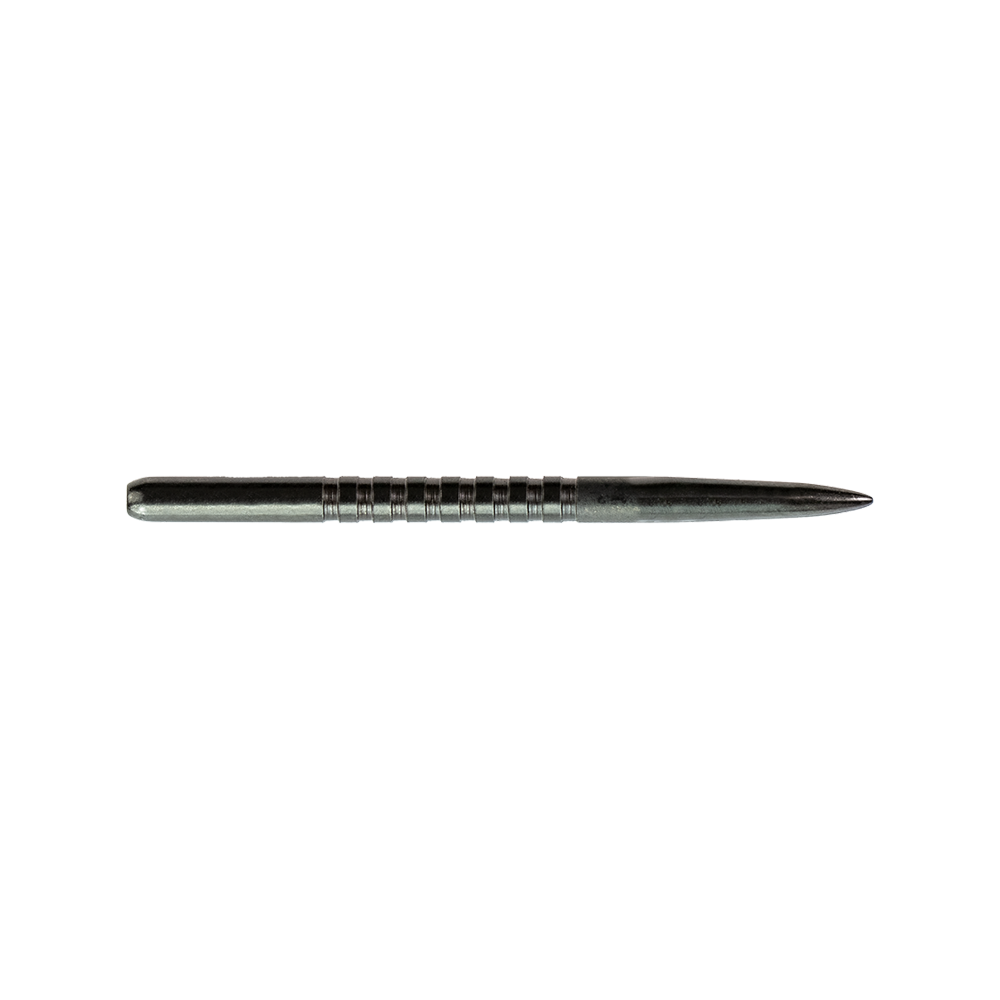 57752_Bulls_GP3_Steeldartspitzen_Schwarz_38mm_2 Das Bild zeigt eine schwarze Steeldartspitze des Produkts "Bulls GP3 Steeldartspitzen Schwarz". Die Spitze ist schlank, metallisch und hat Rillen für besseren Halt.