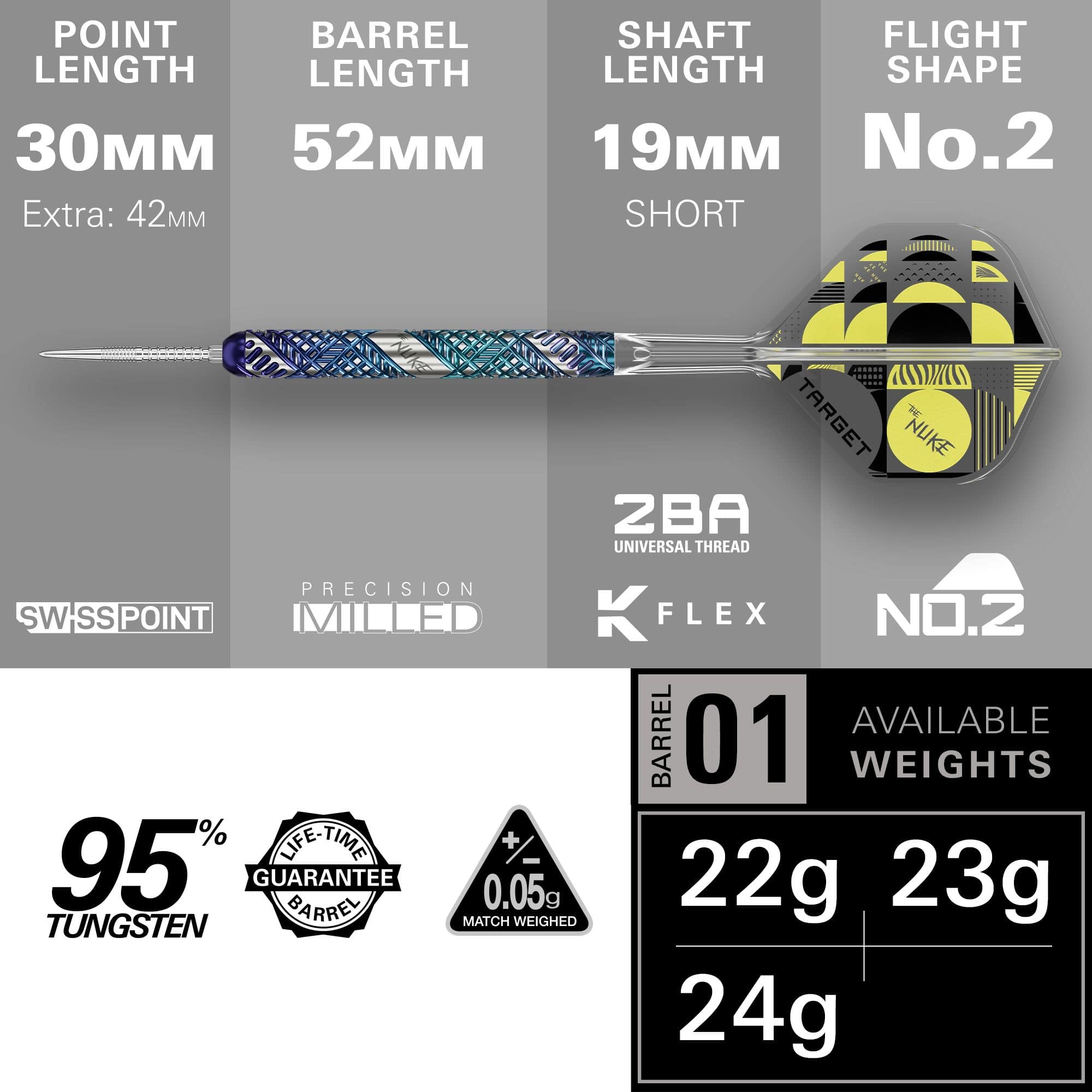 Target Luke Littler Edge Swiss Point Steel Darts Zu sehen sind die Target Luke Littler Edge Swiss Point Steeldarts. Diese Darts sind für Präzision und Leistung beim Spiel konzipiert.