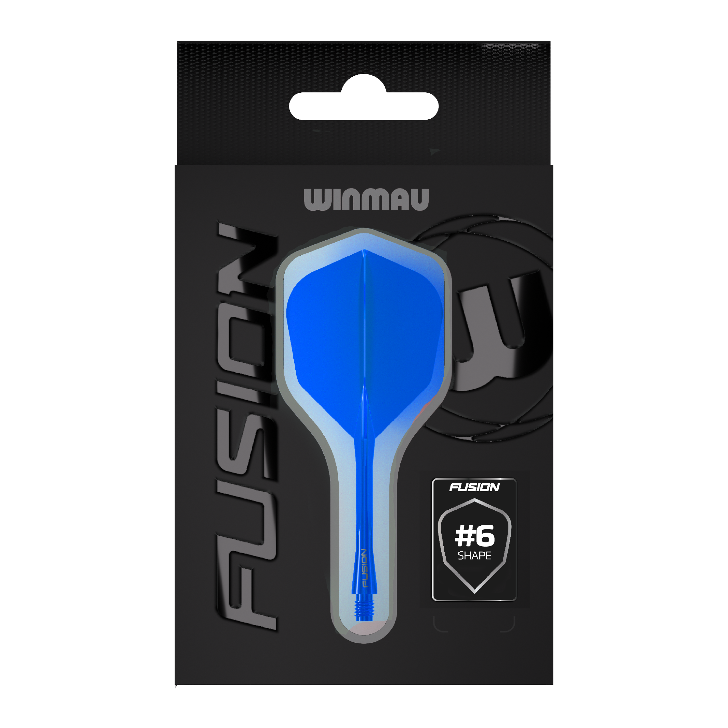 Winmau Fusion Flight Shaft System No6 Blue Auf dem Bild befindet sich das Winmau Fusion Flight-Shaft-System No6 in Blau. Dieses Accessoire wird für das Dartspiel verwendet.