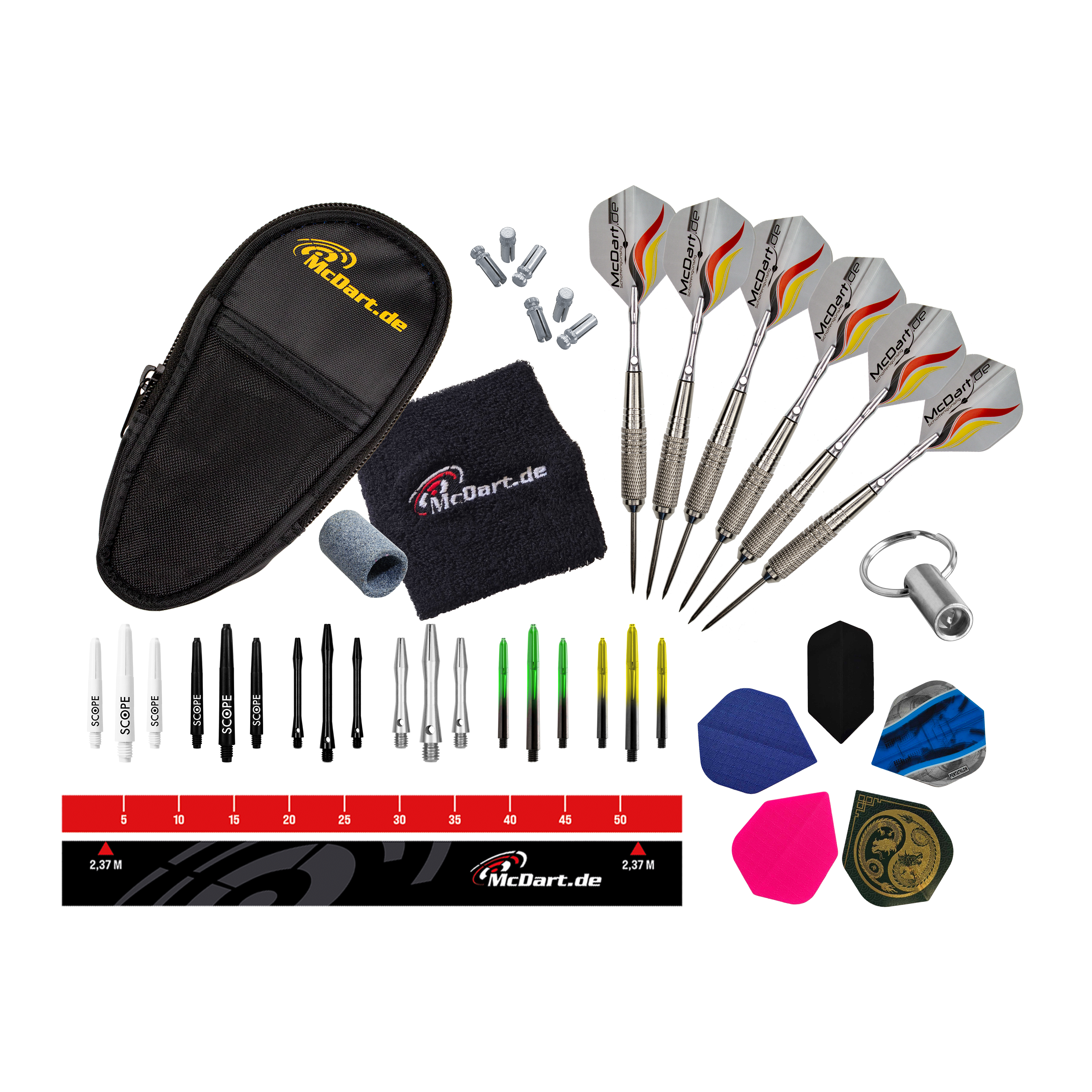 McDart Starter Pack Steel Dart Das Bild zeigt das McDart Starterpack. Es handelt sich um ein Starterset für Dartspieler.
