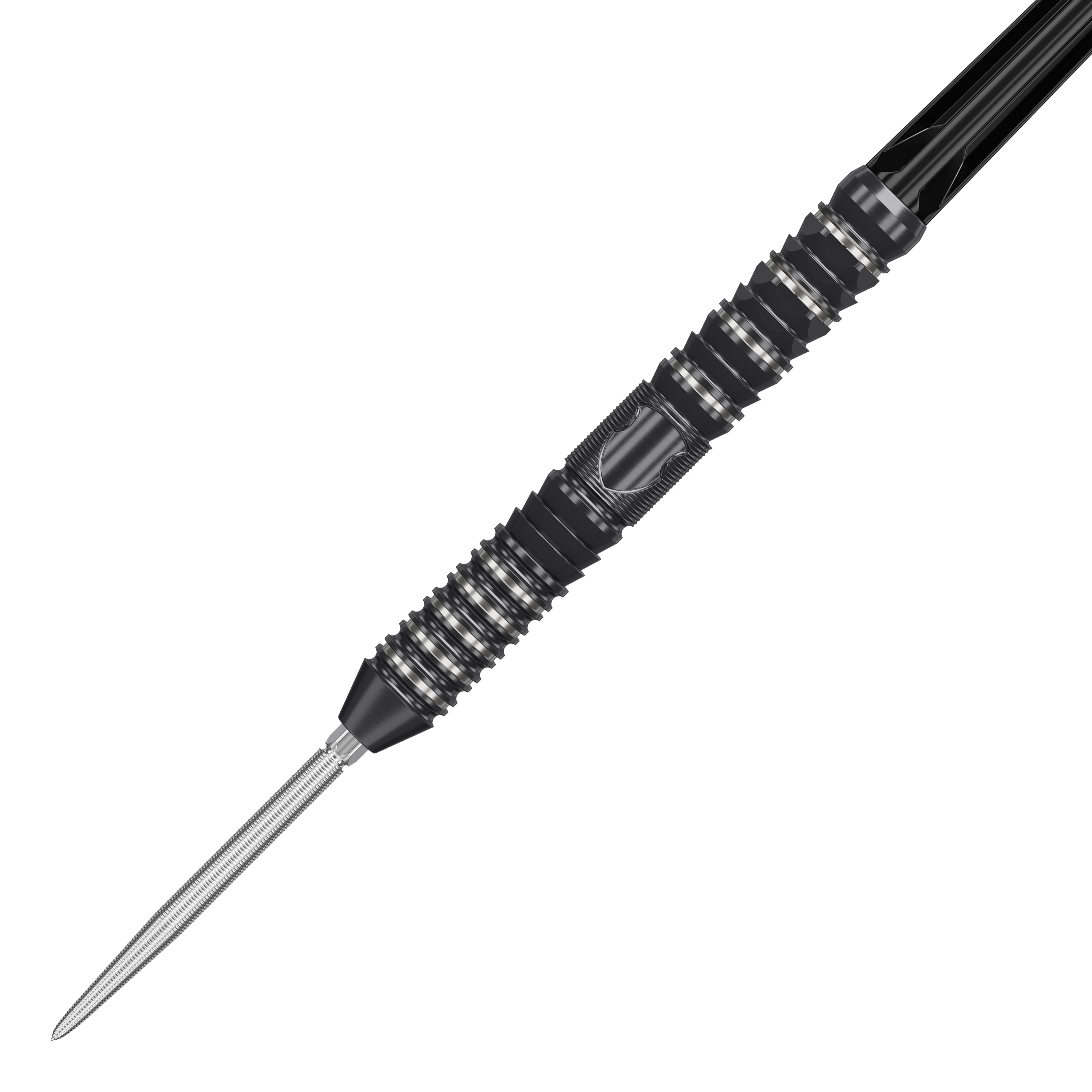 Target Japan Black Marque Draco GEN2 steel darts Das Bild zeigt einen Target Japan Black Marque Draco GEN2 Steeldart. Der Dartpfeil ist schwarz mit silbernen Rillen und hat ein modernes, strukturiertes Design.