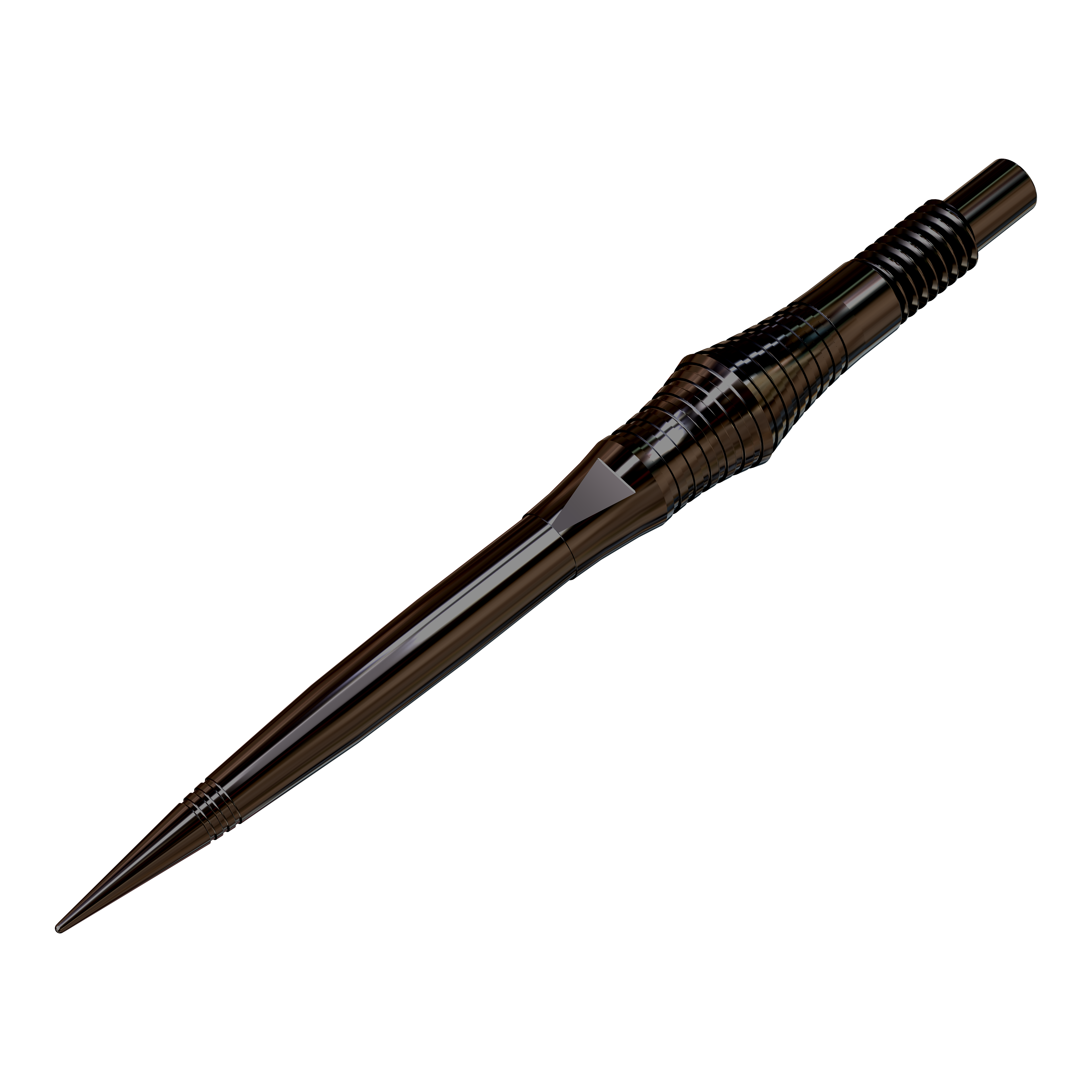 Harrows Quick Point Spire Elite Series Dart Tips - Black Zu sehen sind schwarze Dartspitzen, die auf einer ebenen Fläche ausgebreitet sind. Die Spitzen werden aus einer leicht schrägen Perspektive präsentiert.