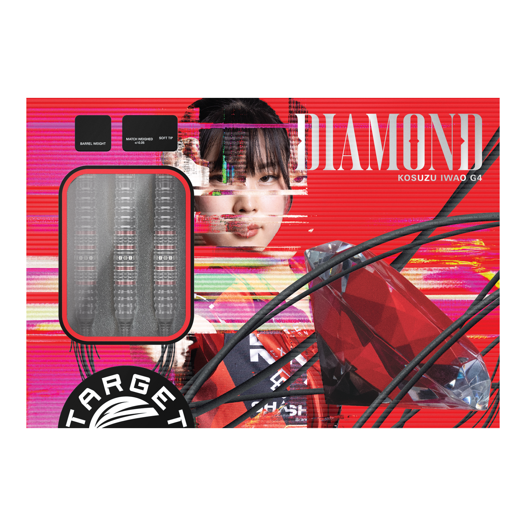 Abgebildet sind die Target Japan Prime Series Diamond Kosuzu Iwoa GEN4 Softdarts mit 18g. Sie eignen sich besonders für ambitionierte Dartspieler.