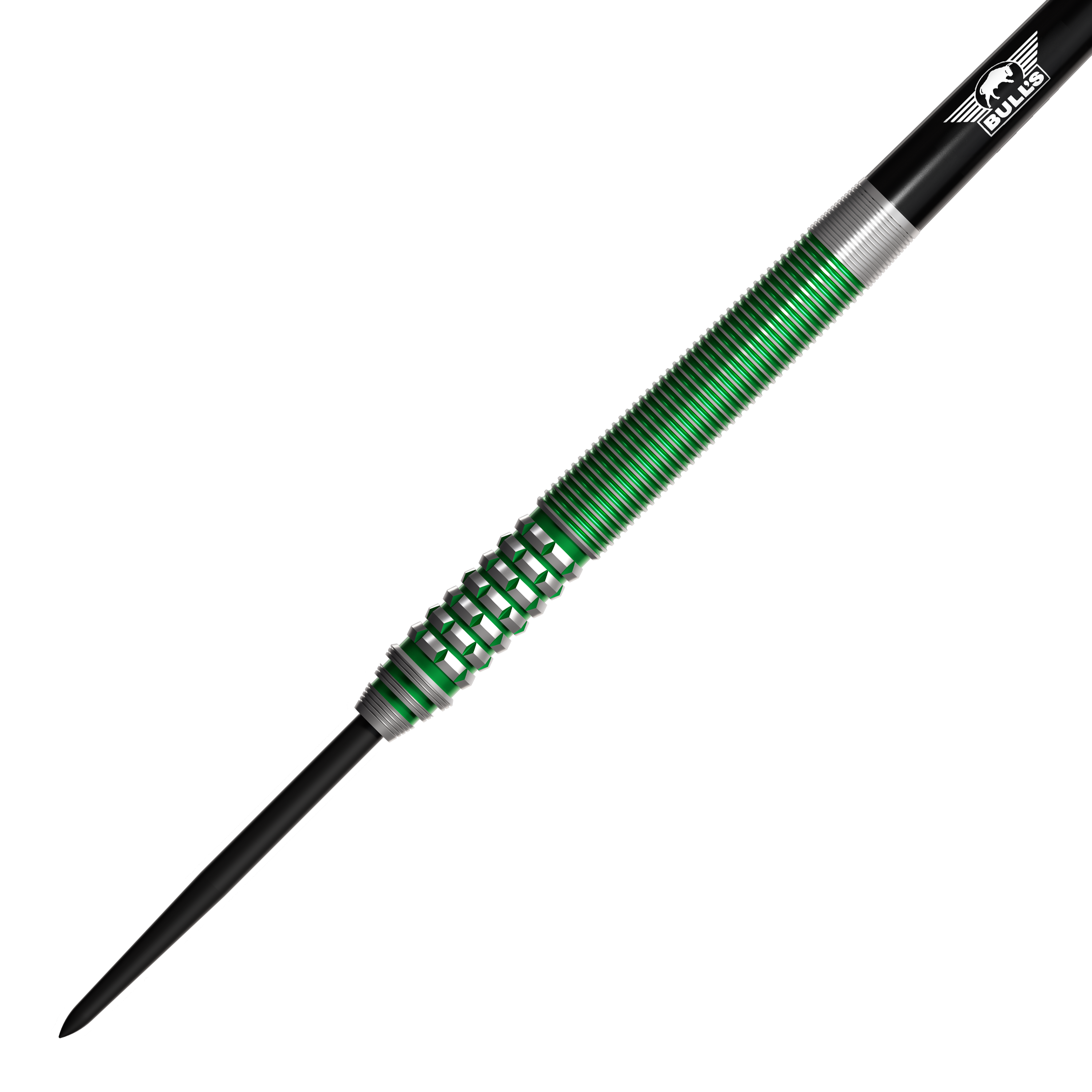 Bulls NL Liam Maendl Lawrance Steeldarts - 23g Der abgebildete Dart ist der "Bulls NL Liam Maendl Lawrance Steeldarts - 23g". Er hat ein grünes, geriffeltes Griffstück und eine schwarze Spitze.