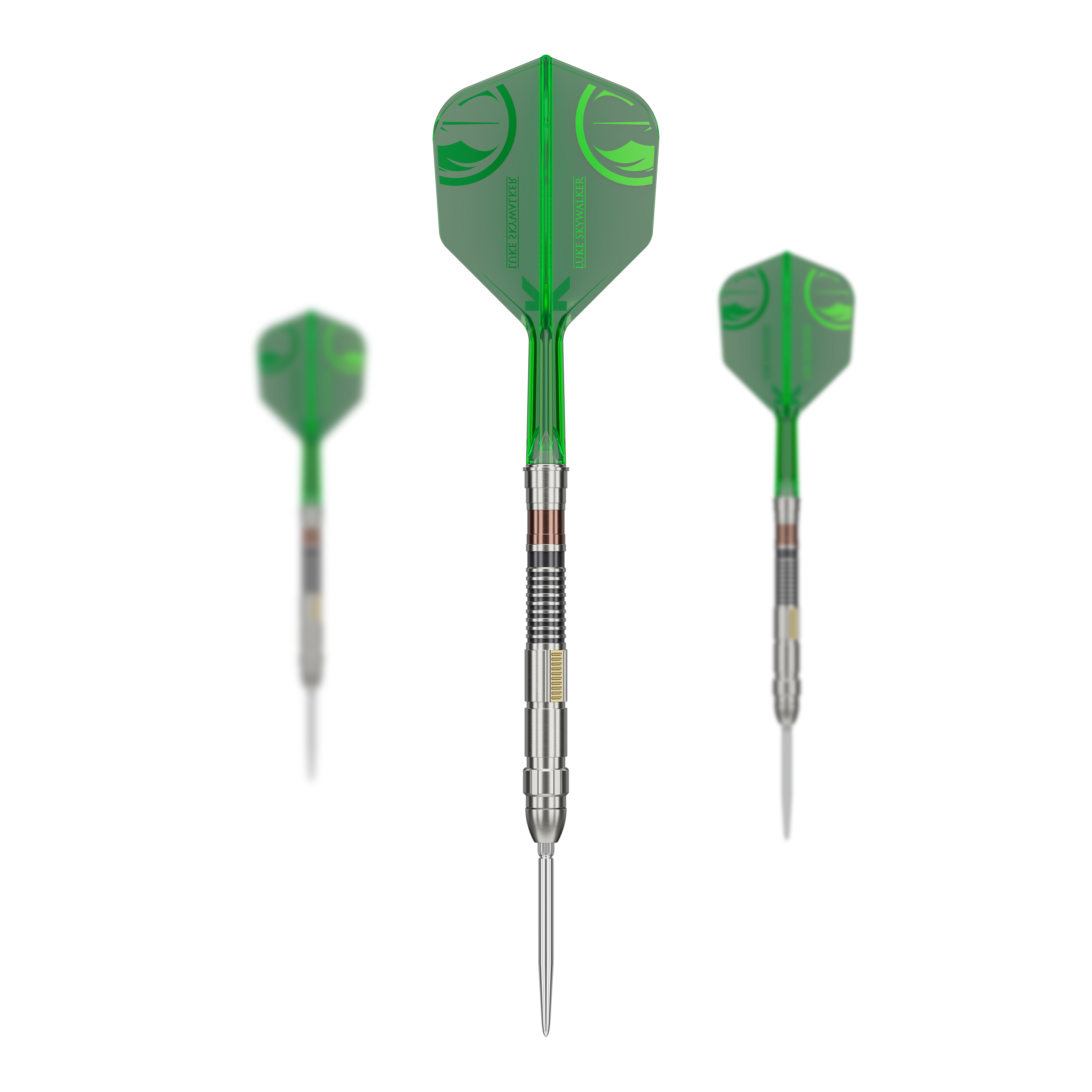 Abgebildet sind die Target Star Wars Luke Skywalker The Jedi Knight Light Saber Limited Edition Steeldarts mit einem Gewicht von 24g. Das Produkt ist inspiriert von Luke Skywalker aus Star Wars und zeichnet sich durch ein einzigartiges Design aus.