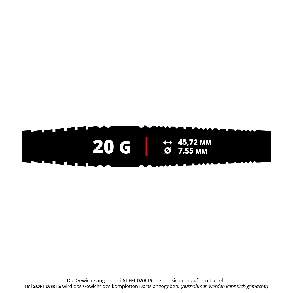 Red Dragon Recon Torpedo Soft Darts - 20g Auf dem Bild sind Red Dragon Recon Torpedo Softdarts mit einem Gewicht von 20g zu erkennen. Die Darts sind schlank und haben ein modernes Design.