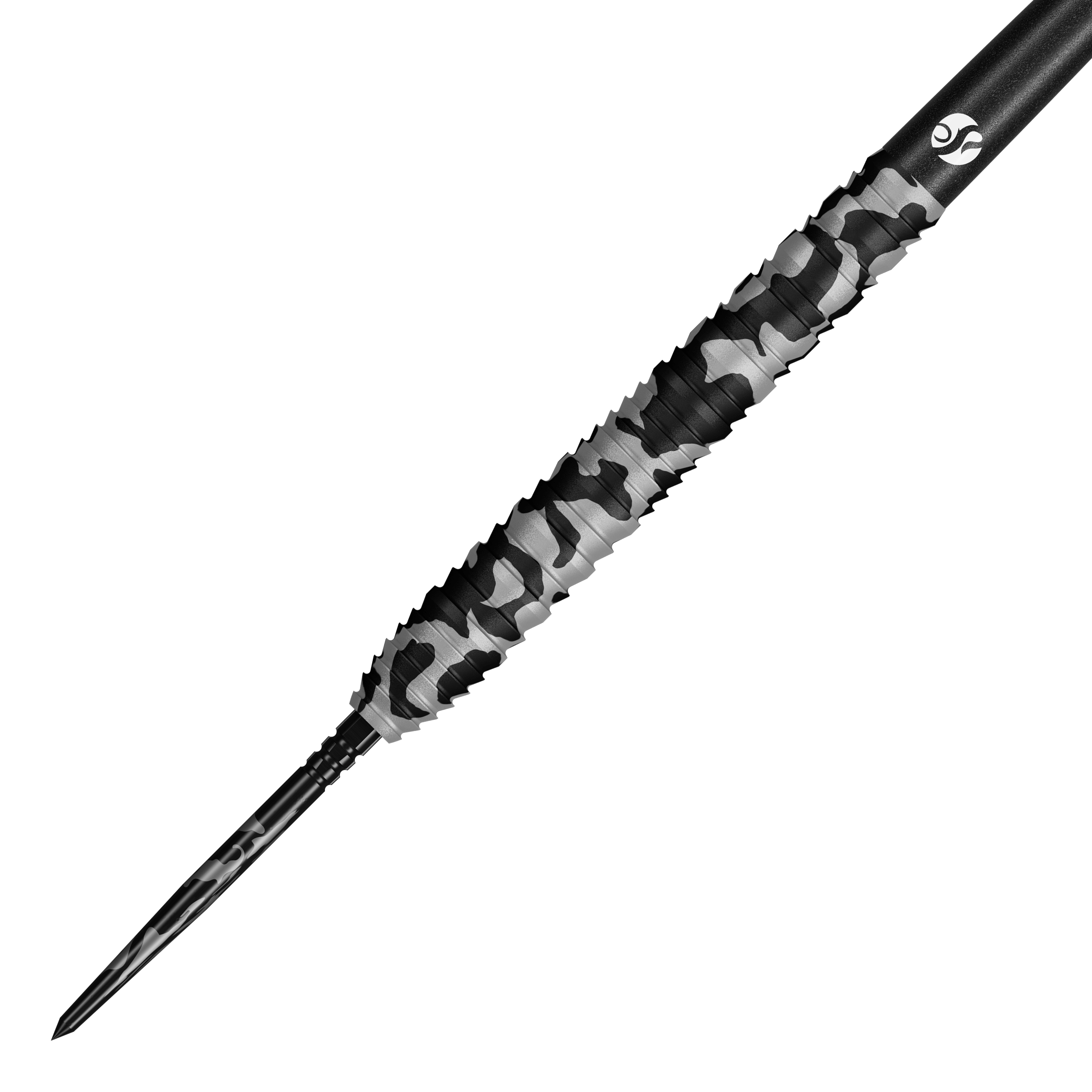 Drei Dartpfeile mit besonderem Schaftdesign liegen parallel zueinander. Die Pfeile haben metallische Spitzen.