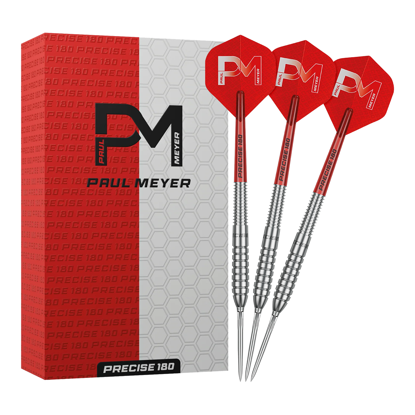 Precise 180 Paul Meyer Version 1 steel darts Das Bild zeigt die Precise 180 Paul Meyer Version 1 Steeldarts. Ein Satz Steeldarts, ideal für Dartspieler.