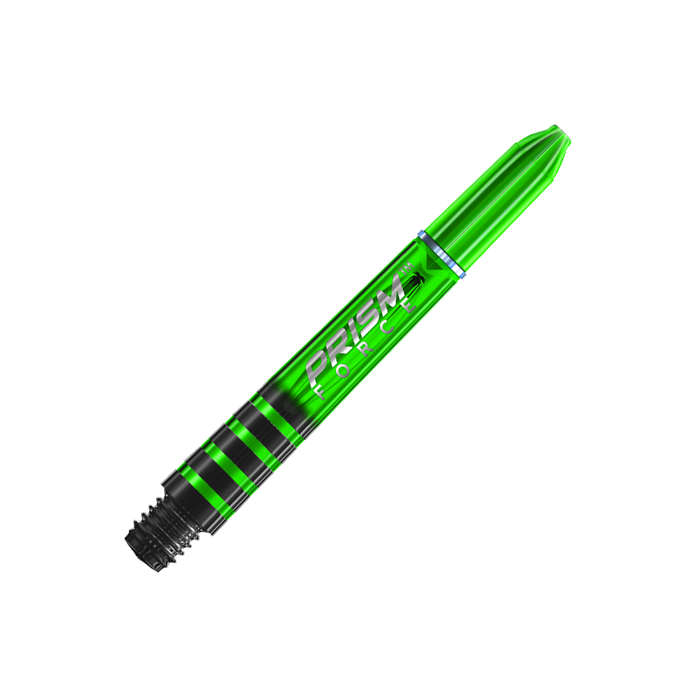 7020-105_Winmau_Prism_Force_Shafts_Gr-n_35mm_2 Das Bild zeigt einen grünen Dart-Schaft mit der Aufschrift "PRISM FORCE". Der Schaft hat schwarze Akzente und ein glänzendes Finish.