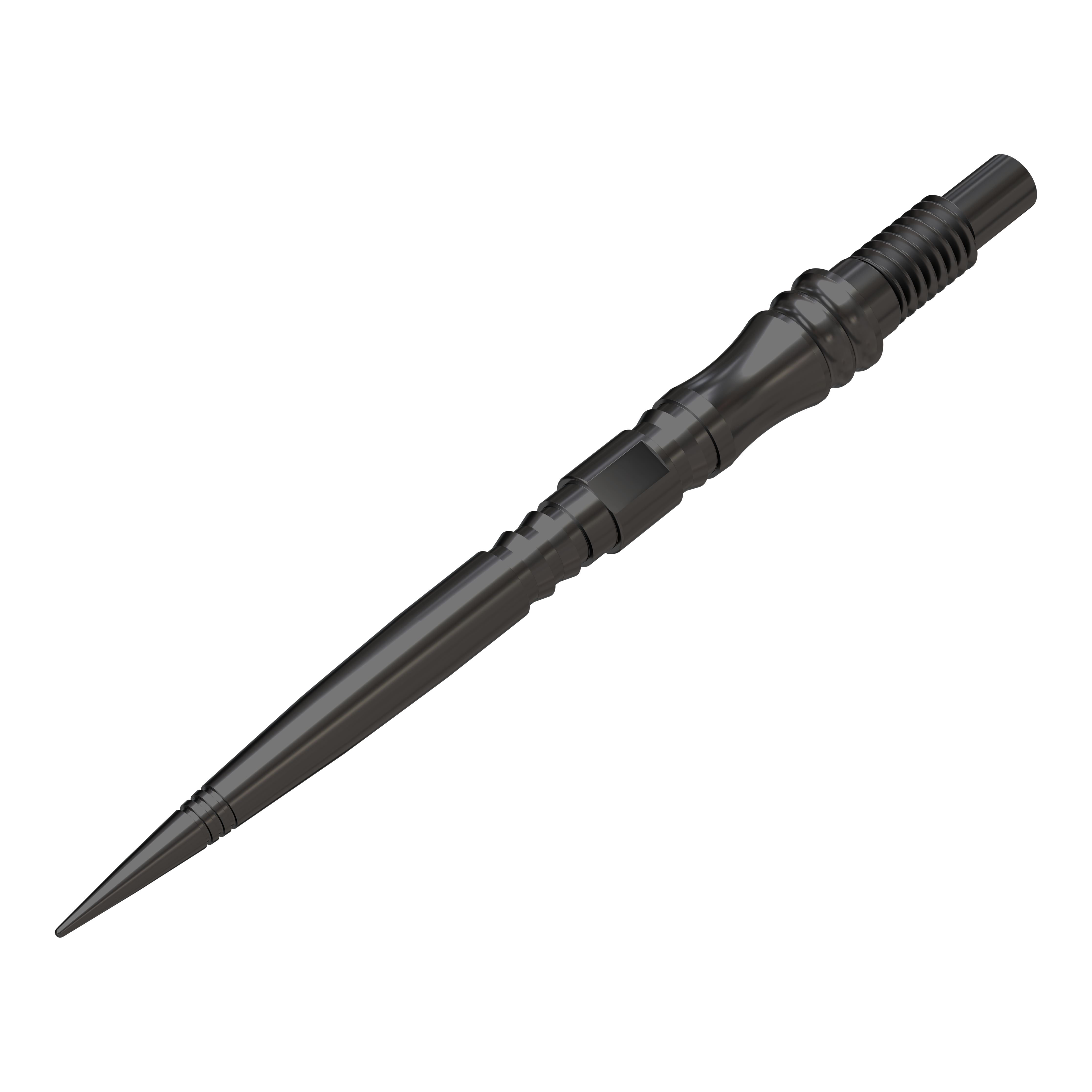Harrows Quick Point Apex Axis Elite Series Dartspitzen - Schwarz Mehrere schwarze Dartspitzen liegen nebeneinander angeordnet. Das Profil jeder Spitze ist klar zu erkennen.