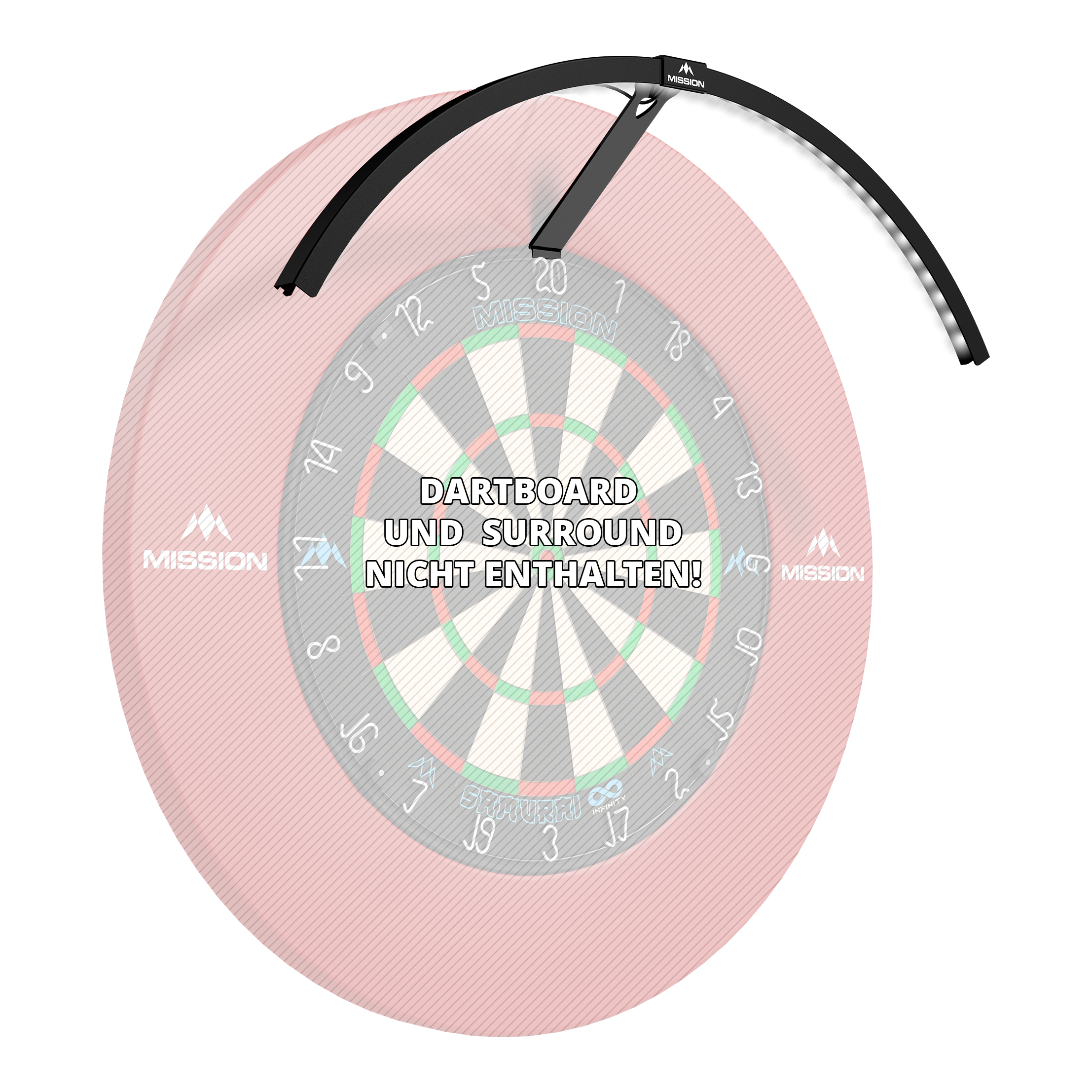 Mission Torus 120 LED Lighting System - Black Mission Torus 120 LED Beleuchtungssystem in Schwarz ist auf diesem Bild dargestellt. Es sorgt für optimale Lichtverhältnisse am Dartboard.