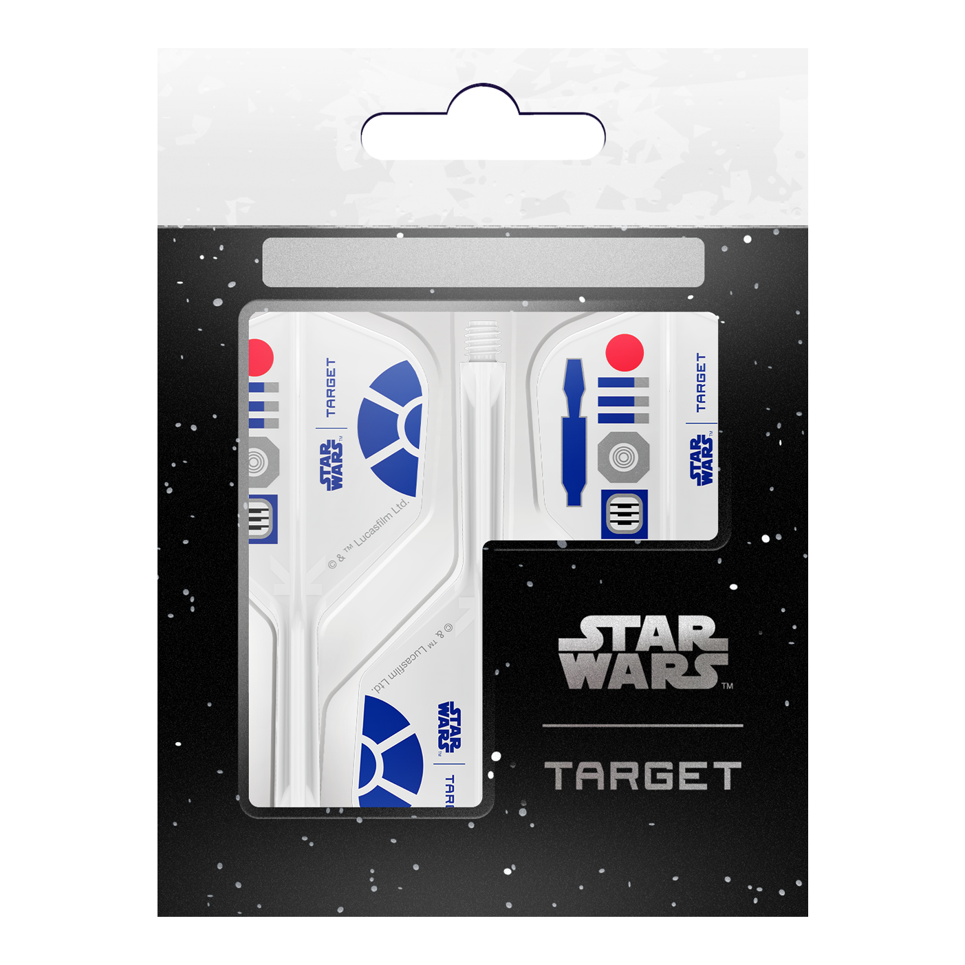 Target Star Wars K-Flex R2D2 No6 Flights Target Star Wars K-Flex R2D2 No6 Flights Dartflights sind auf dem Bild zu sehen. Die Flights zeigen ein Design im Star Wars-Stil mit R2D2-Motiv.
