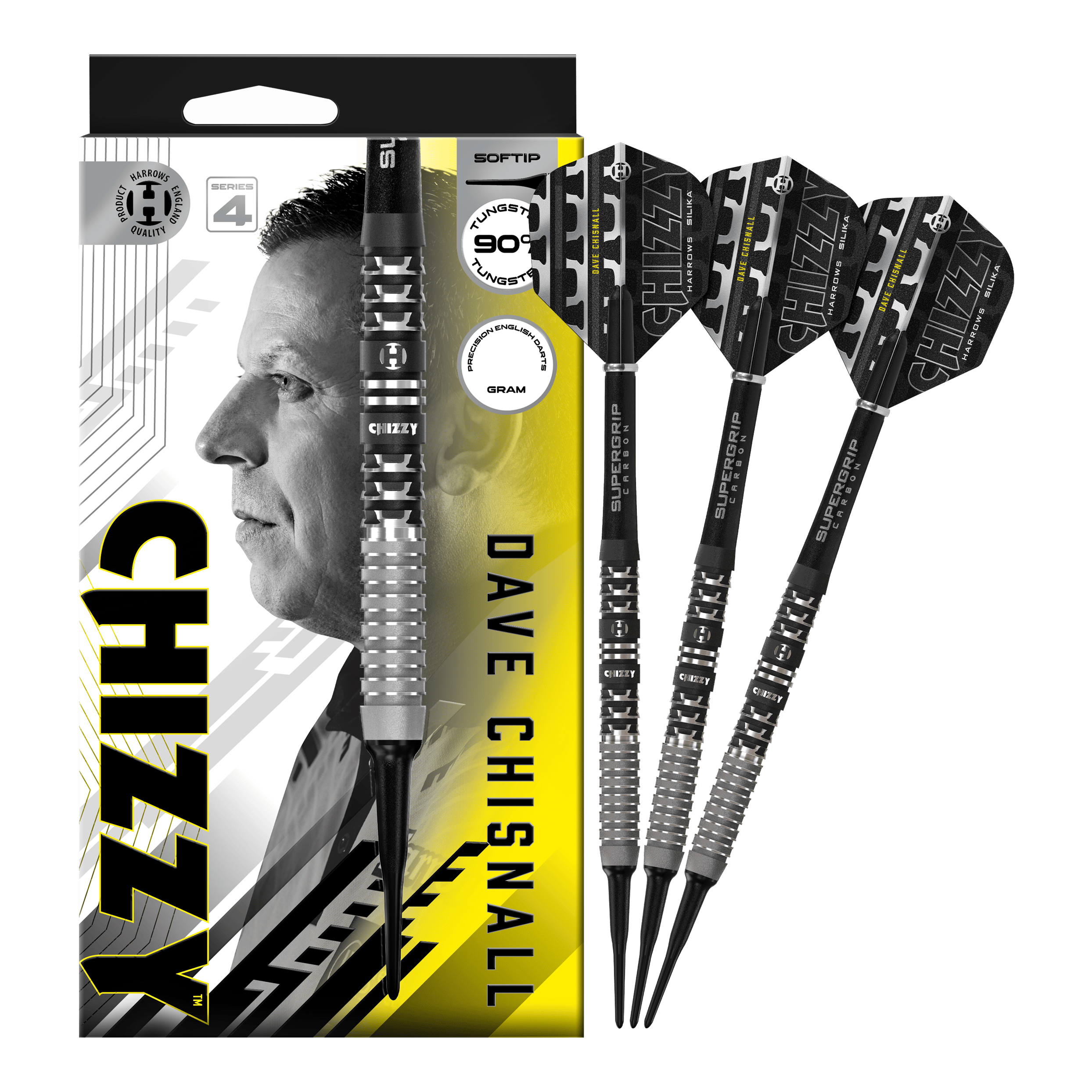 Harrow's Dave Chisnall Chizzy Series 4 soft darts Hier sieht man die Harrows Dave Chisnall Chizzy Series 4 Softdarts. Sie sind ideal für Softdart-Spieler.