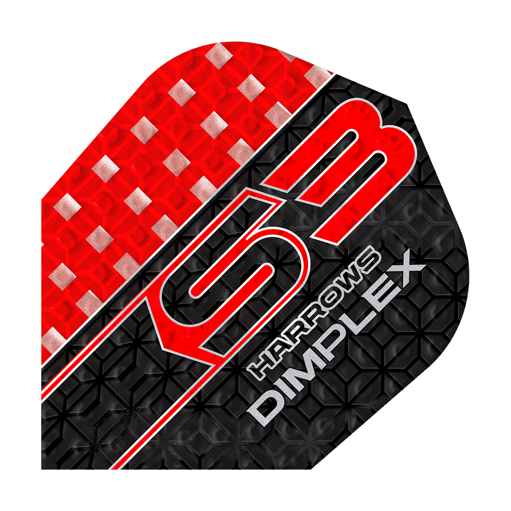 Harrows Dimplex S3 Flights - Red Dieses Bild zeigt einen Harrows Dimplex S3 Flight in den Farben Rot und Schwarz. Auf dem Flight stehen die Wörter "S3", "Harrows" und "Dimplex".