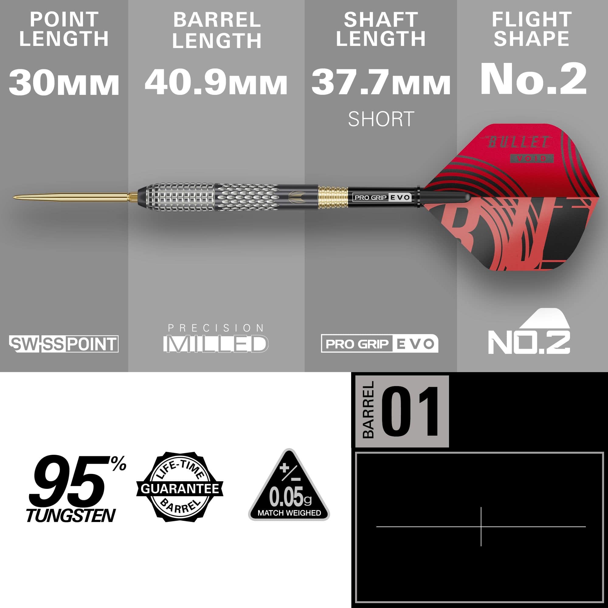 Hier sind die Target Stephen Bunting GEN5 Void Swiss Point Steeldarts dargestellt. Es handelt sich um hochwertige Steeldarts für den professionellen Gebrauch.