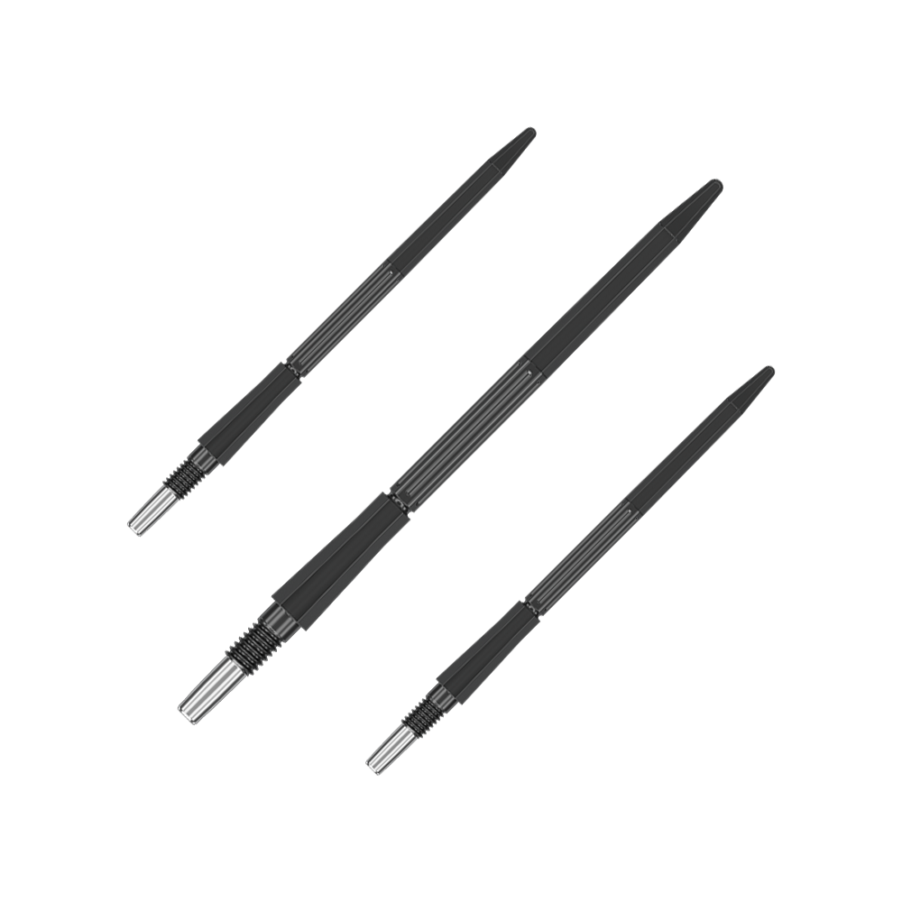 Das Bild zeigt ein Set schwarzer Dartspitzen mit einer Länge von 42 mm. Sie eignen sich für Dartspieler.