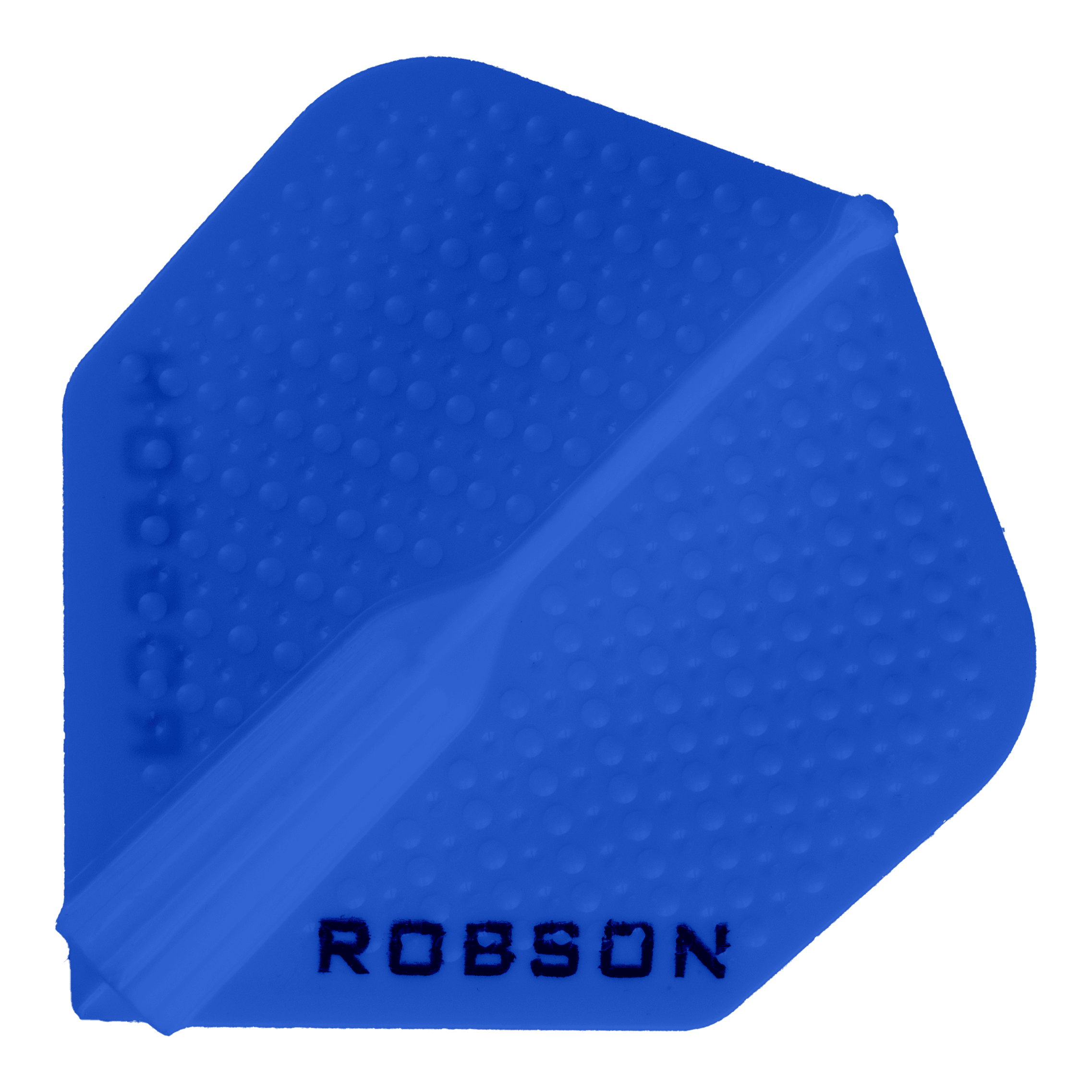 Robson Plus Dimple Flights - Blau Das Bild zeigt ein blaues Dart-Flight mit dem Namen "Robson Plus Dimple Flights - Blau". Auf dem Flight ist das Wort "ROBSON" in schwarzer Schrift zu sehen.