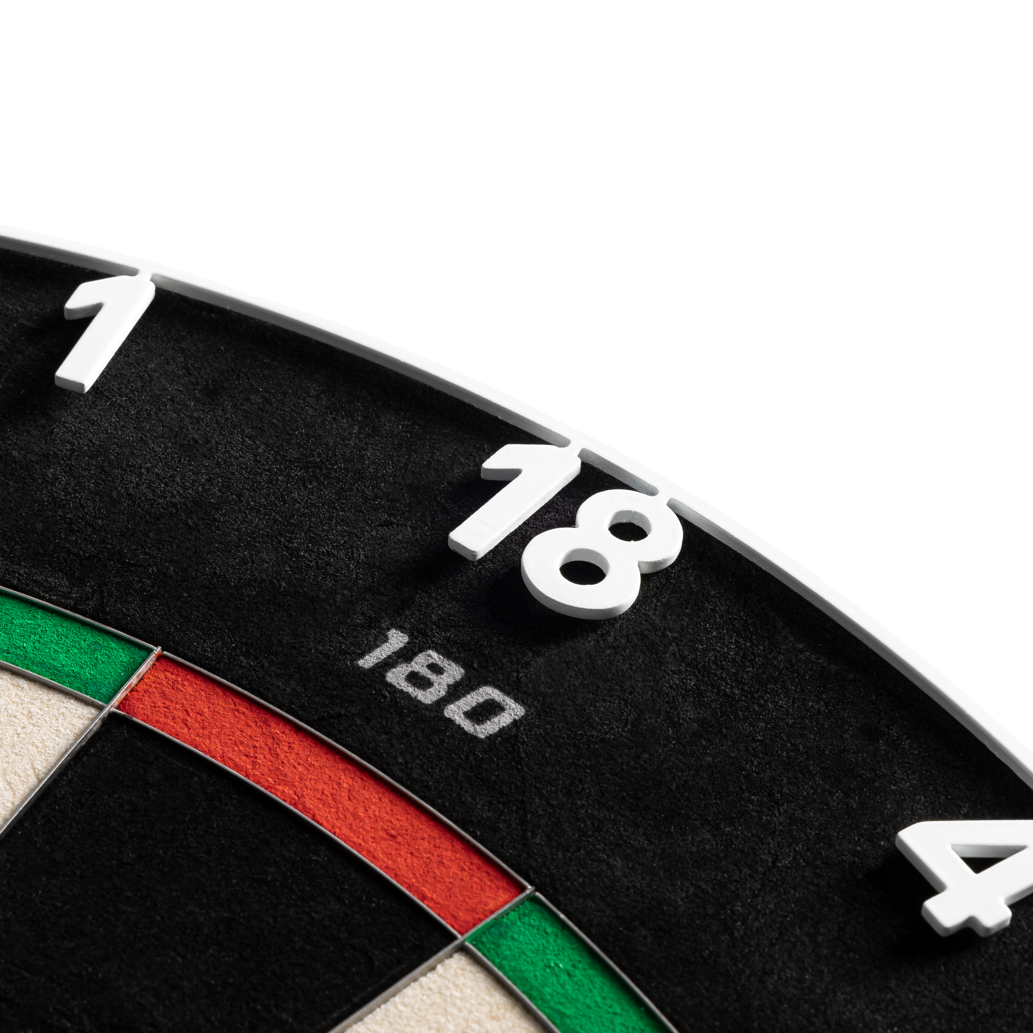 Das Precise 180 Endorphine Steeldartboard mit Nummernring in Weiß ist auf dem Bild zu erkennen. Die hochwertige Steeldartscheibe eignet sich für den professionellen Einsatz.