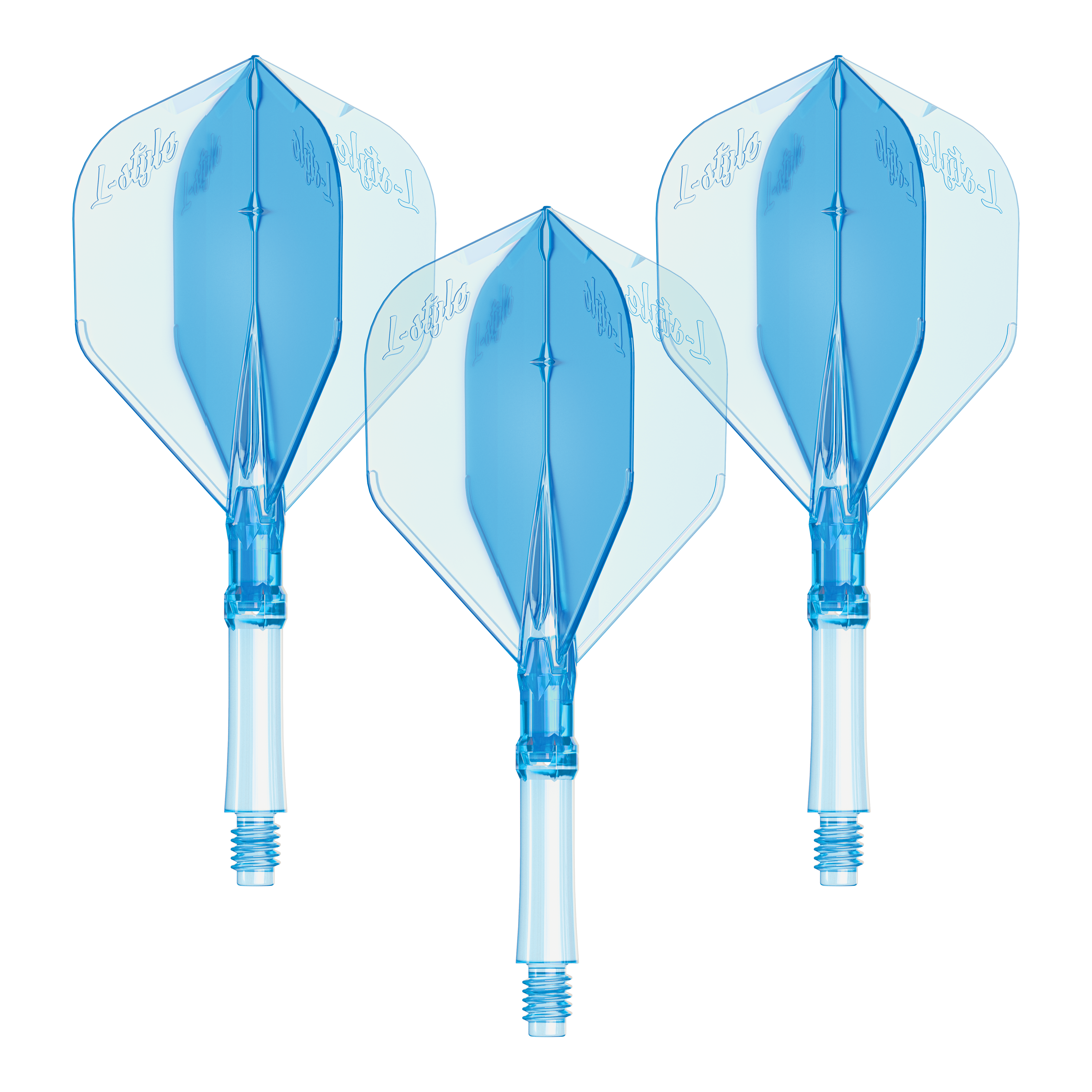 L-Style L-System Flights - Clear Blue Das Bild zeigt ein Set L-Style L-System Flights in klarblau, mittlere Größe 260. Es handelt sich um Zubehör für Dartpfeile.