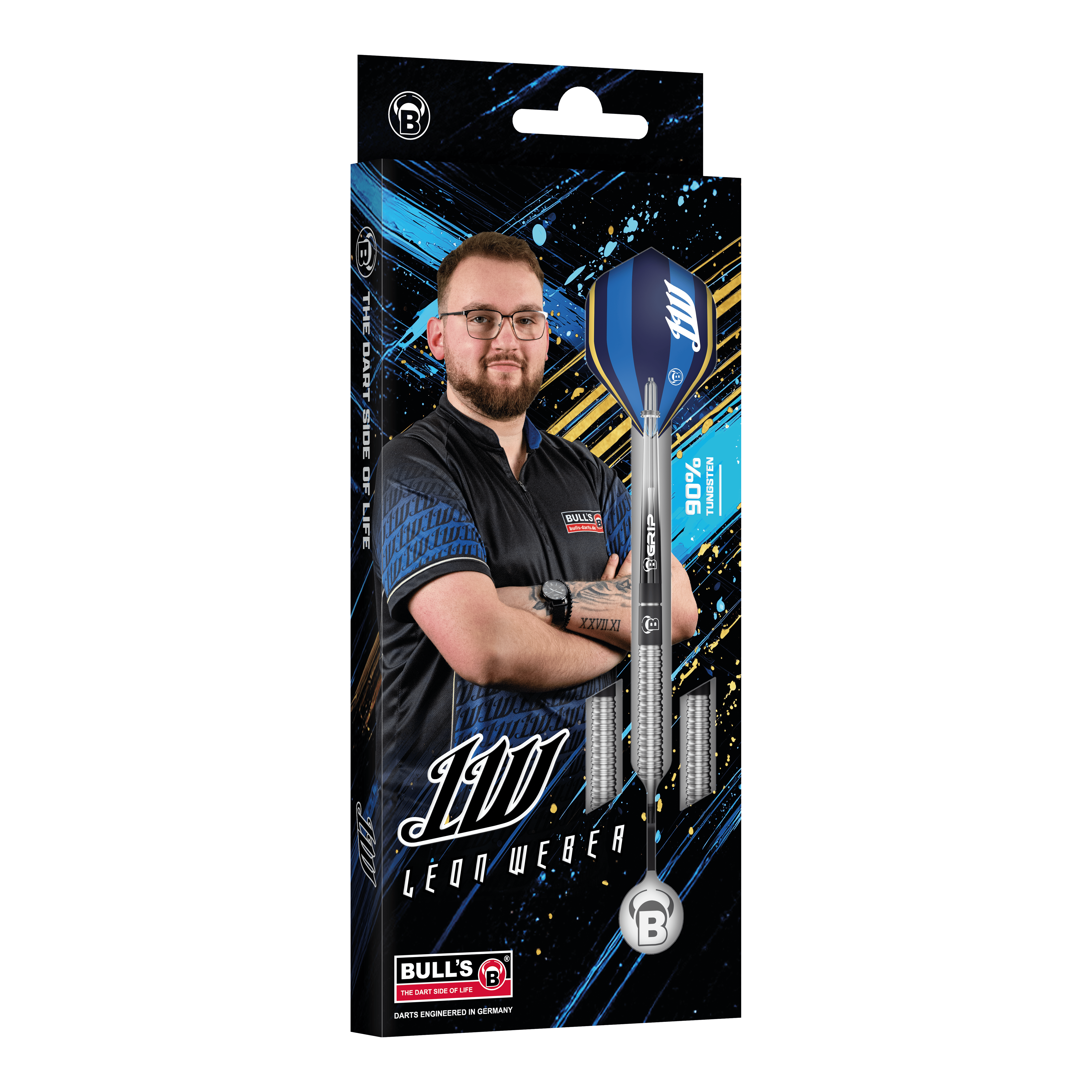 Bulls Leon Weber soft darts - 22g Das Bild zeigt Bulls Leon Weber Softdarts mit 22 Gramm Gewicht. Die Darts sind speziell für Softdart-Spiele entwickelt.