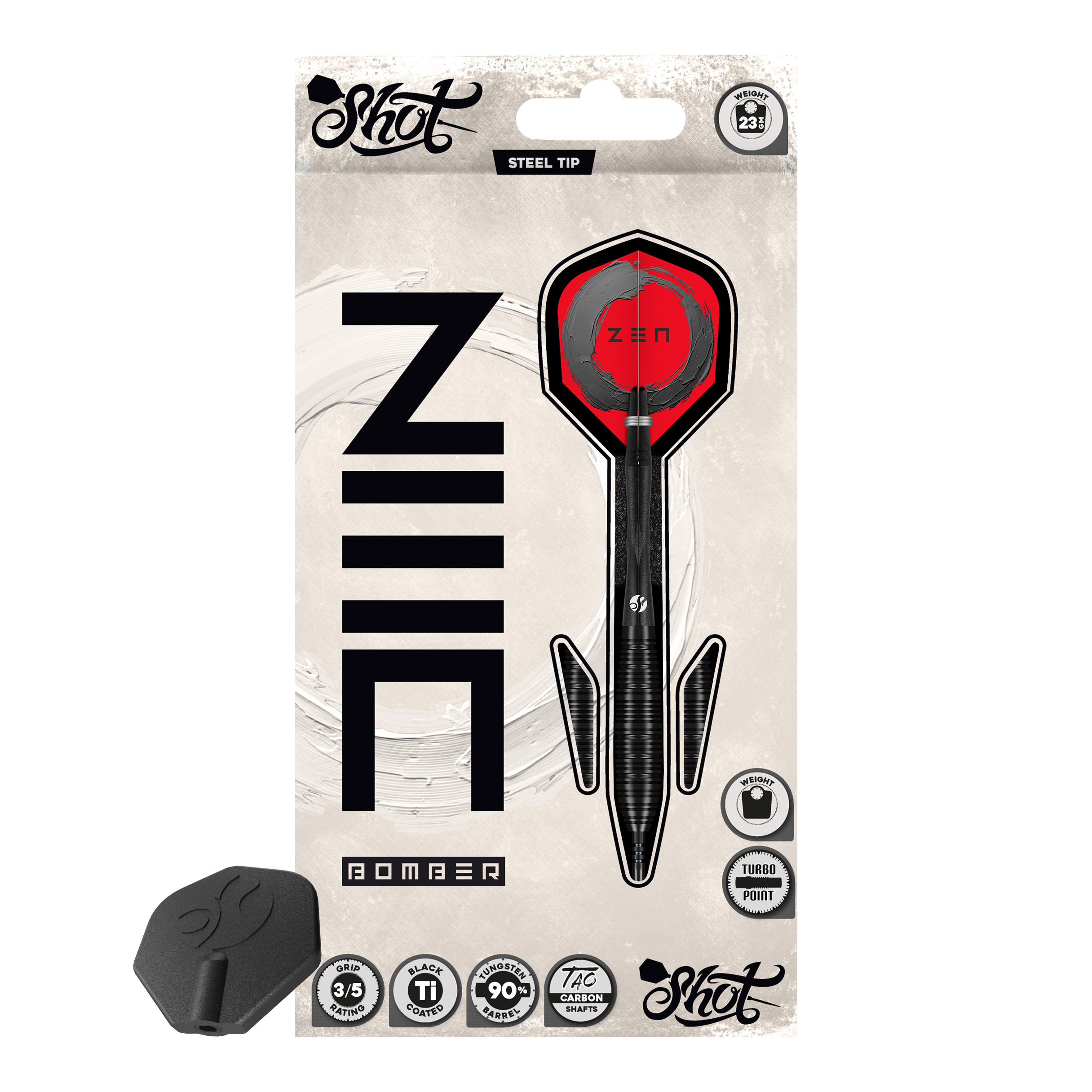 Shot ZEN Bomber Turbo Point steel darts Abgebildet ist das Produkt Shot ZEN Bomber Turbo Point Steeldarts. Dieser Dartpfeil wird für das Steeldartspiel verwendet.