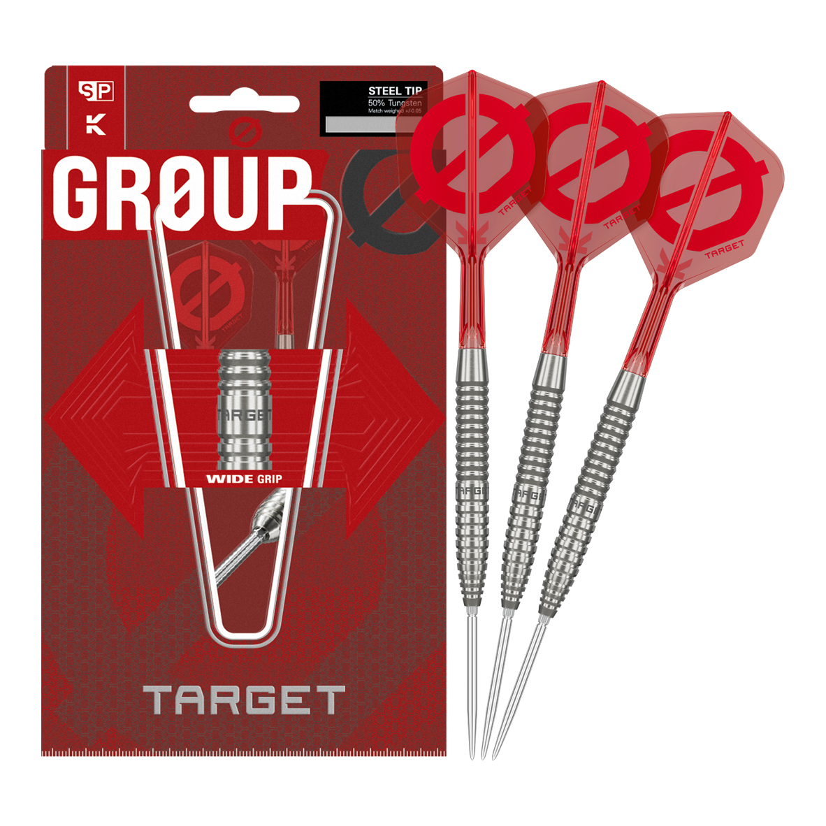 Target Group O 02 Swiss Points Steel Darts Das Bild zeigt die Target Group O 02 Swiss Points Steeldarts. Das Set ist in voller Länge abgebildet.