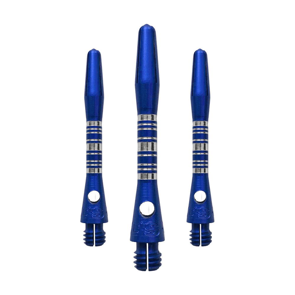 Bulls NL Supra Aluminum Shafts - Blue - 34 mm Das Bild zeigt ein Set Bulls NL Supra Aluminium Shafts in Blau mit 34 mm Länge. Die Schäfte sind aus Aluminium gefertigt und bieten eine hohe Qualität.