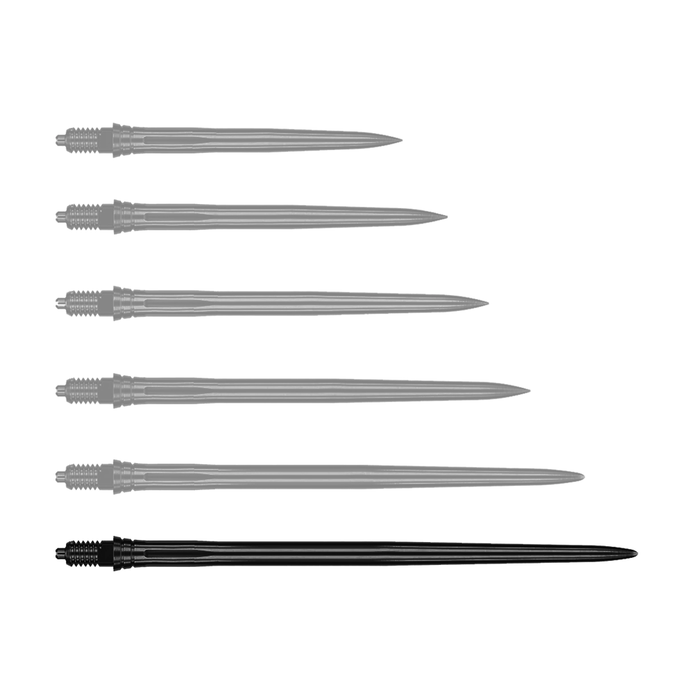 Caliburn EZ-EVO Dart Tips - Smooth - Black Das Bild zeigt eine einzelne glatte Dartspitze in Schwarz mit 50mm Länge. Die Spitze eignet sich für elektronische Dartgeräte.