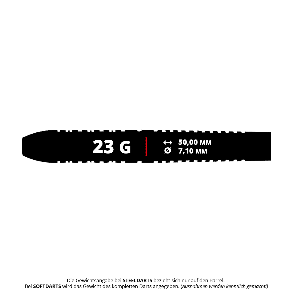 Dies ist ein Harrows Damon Heta Natural Quick Point Dart mit 23 Gramm. Der Dart ist für Steeldart-Spiele geeignet.