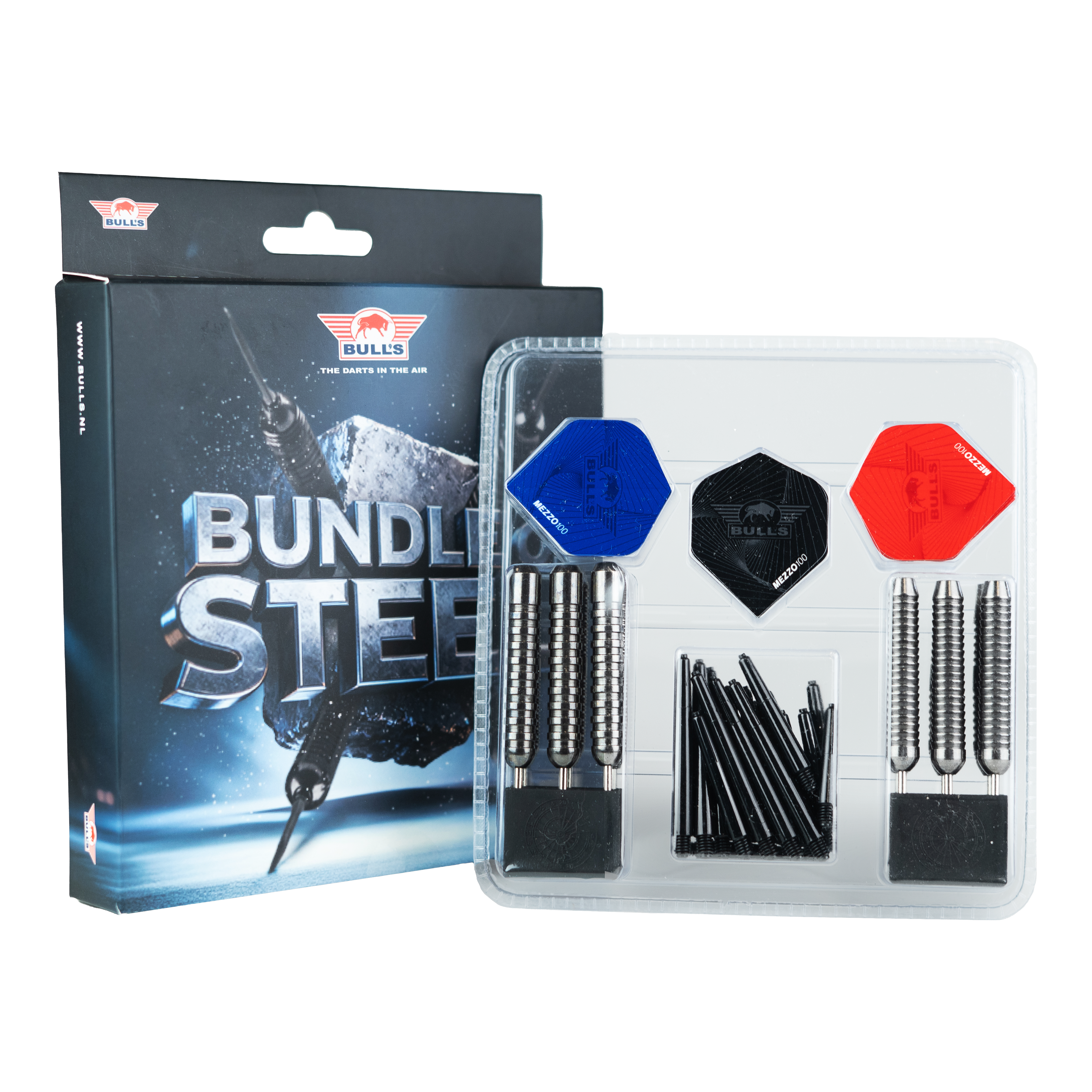 Bulls NL Bundle Of Steel - 4 Sets Brass Steeldarts Das Bild zeigt das Produkt Bulls NL Bundle Of Steel - 4 Sets Brass Steeldarts. Es handelt sich um ein Set aus vier Messing-Steeldart-Sets.