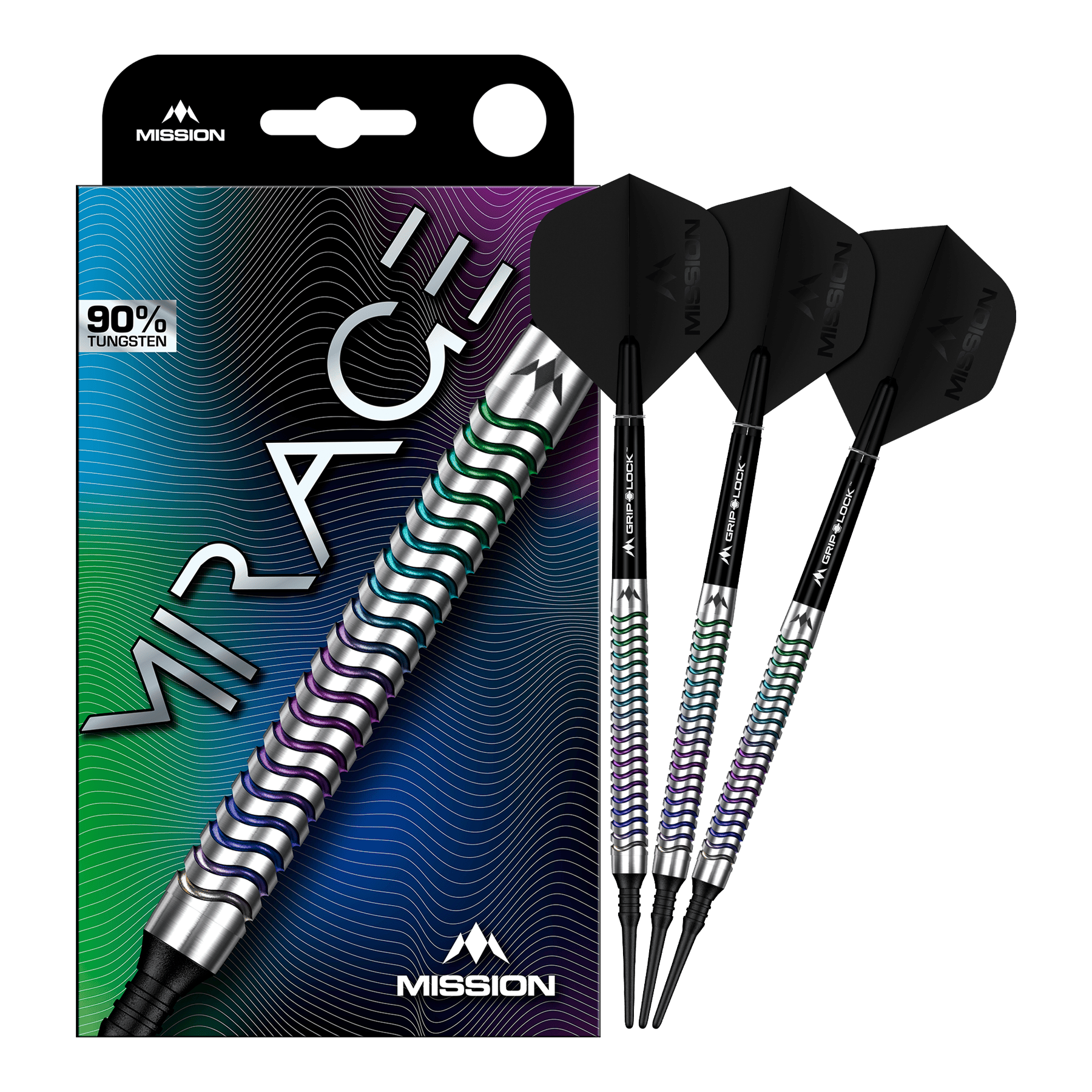 Mission Mirage soft darts - 20g Mission Mirage Softdarts - 20g sind auf diesem Bild zu sehen. Das Bild zeigt die Darts in voller Ansicht.