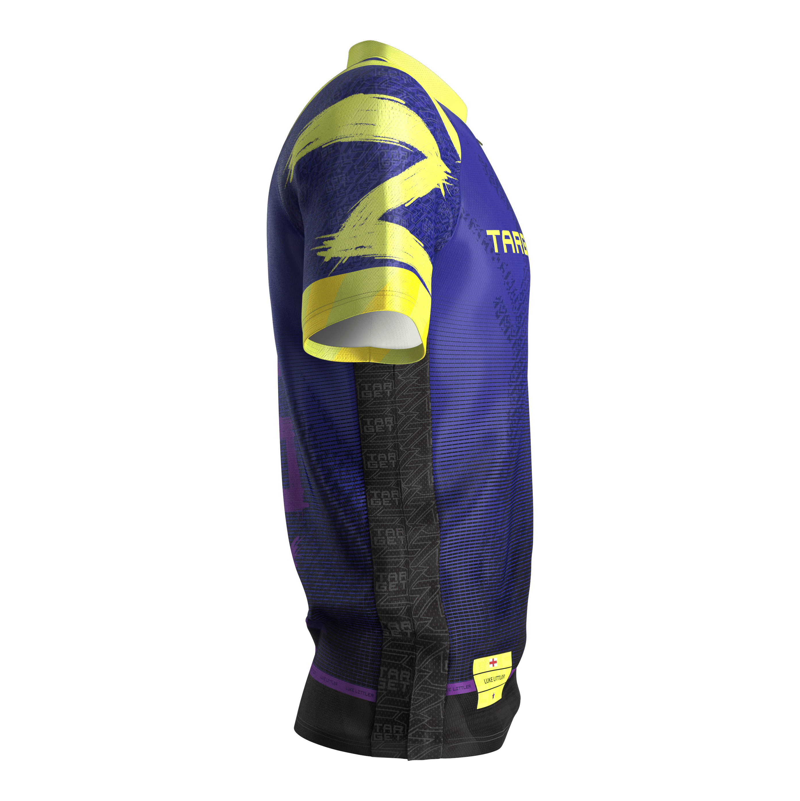Target Luke Littler dart shirt 2026 Das Bild zeigt das Target Luke Littler Dartshirt 2026. Es handelt sich um ein modernes Dartshirt für sportliche Aktivitäten.