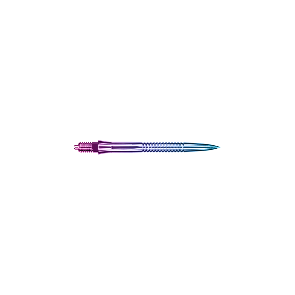 Caliburn EZ-EVO dart tips - Grooved - Rainbow Regenbogenfarbene Dartspitze mit Rillen, 28 mm lang. Sie eignet sich für abwechslungsreiche Dartspiele.
