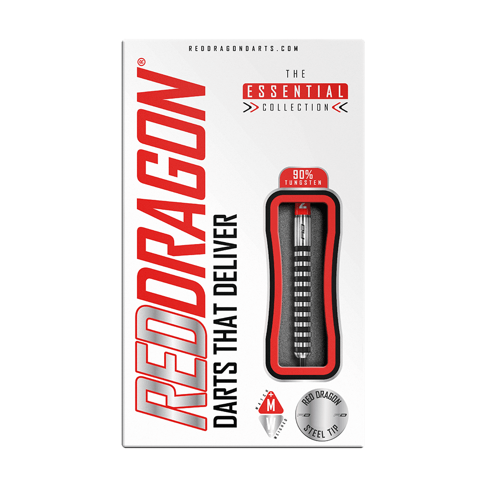 RD2140_Red_Dragon_Javelin_Black_Steeldarts_3ukTc0wVCPLRbI Das Bild zeigt die Verpackung der "Red Dragon Javelin Black Steeldarts". Auf der Verpackung steht, dass die Darts aus 90% Wolfram bestehen.