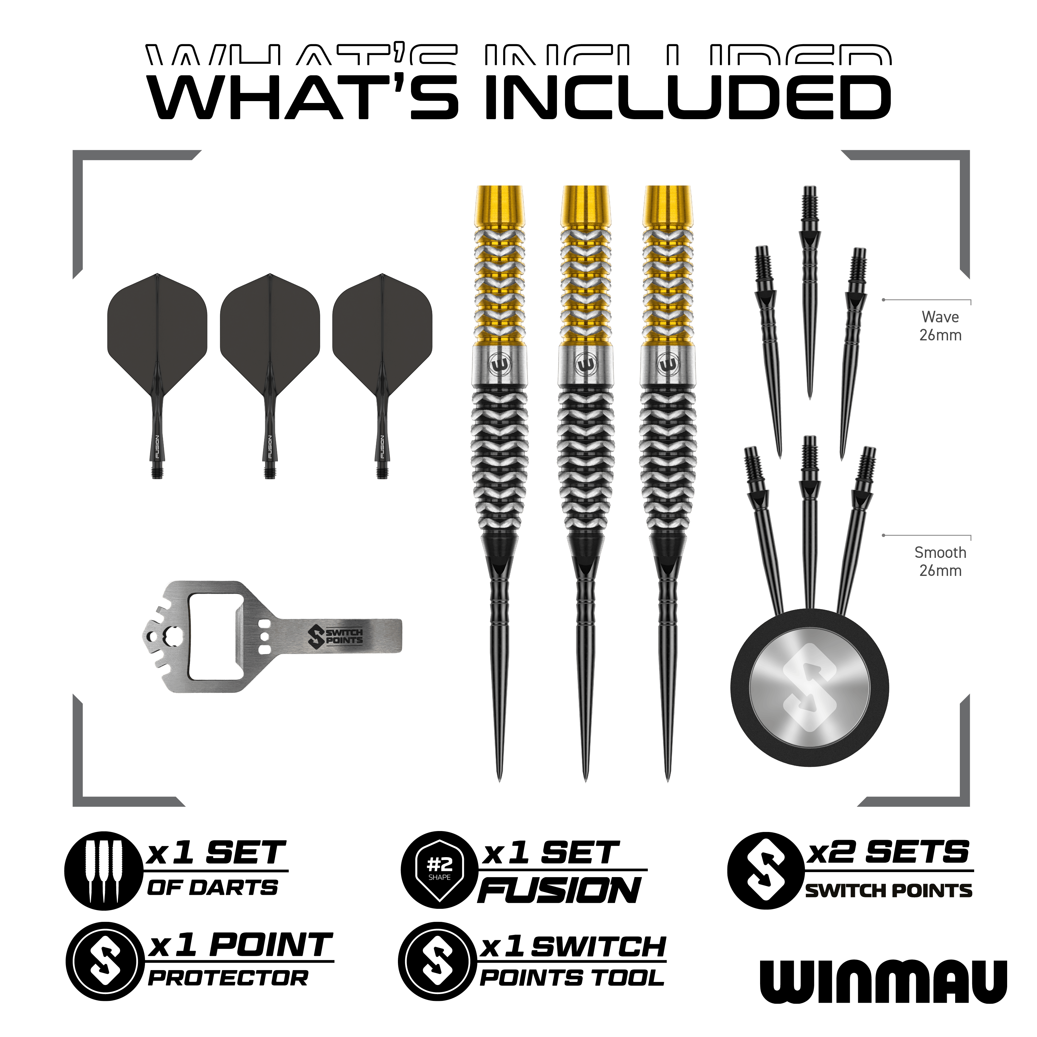 Auf dem Bild ist wahrscheinlich ein Winmau Exion Torpedo Switch Points Steeldarts aus einer weiteren Ansicht zu sehen. Es illustriert ein Darts-Produkt.