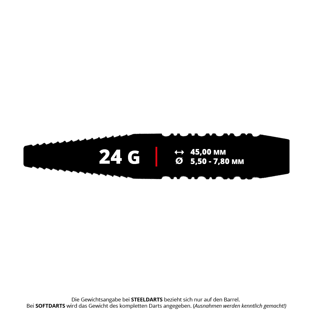 McDart Black Ring Shark steel dart barrels - 24g Gezeigt werden McDart Black Ring Shark Steeldart-Barrels, 24g schwer. Die Barrels haben eine spezielle Shark-Riffelung für mehr Grip.