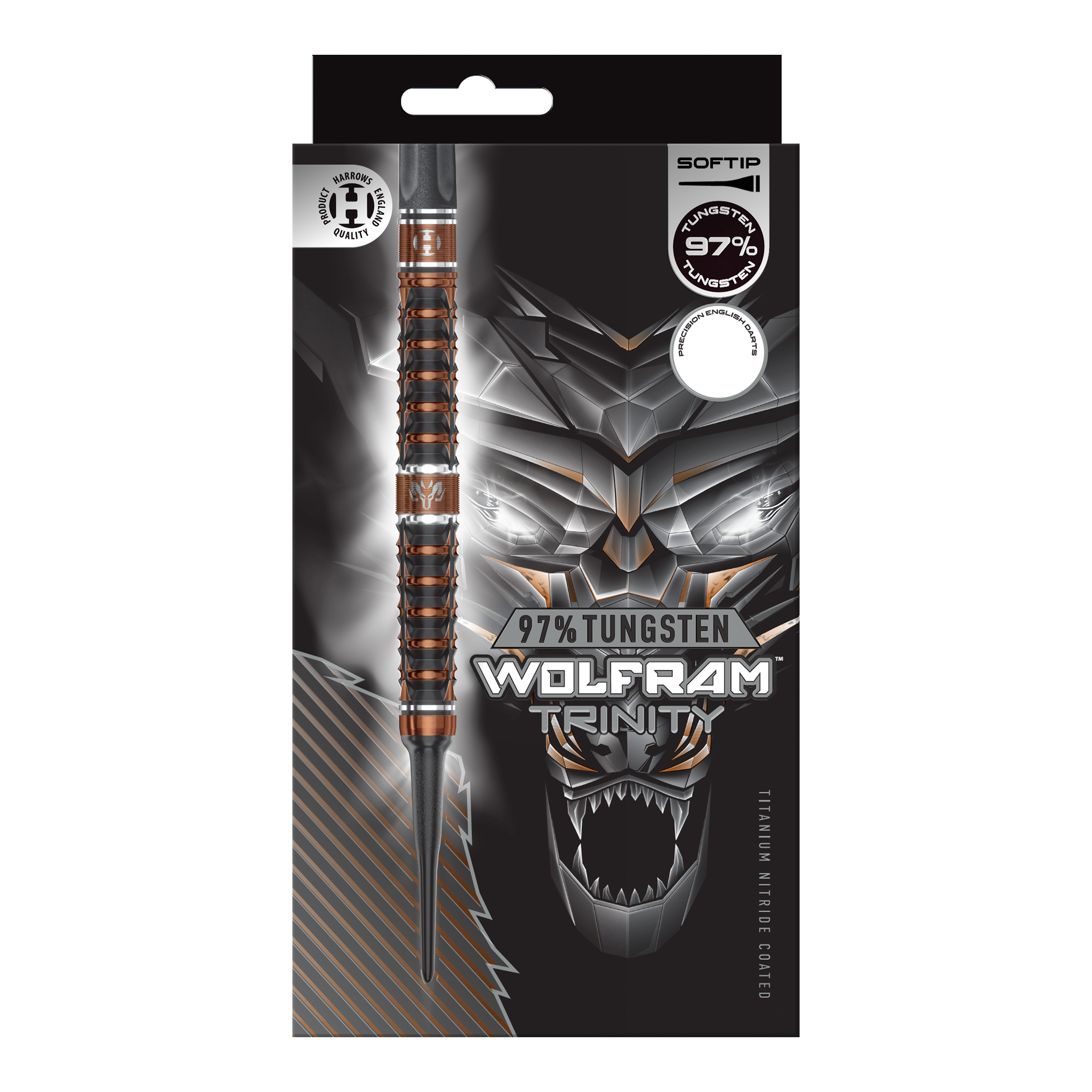 Harrows Tungsten Trinity soft darts Harrows Wolfram Trinity Softdarts werden auf dem Bild gezeigt. Es handelt sich um spezielle Softdarts für Dartspieler.